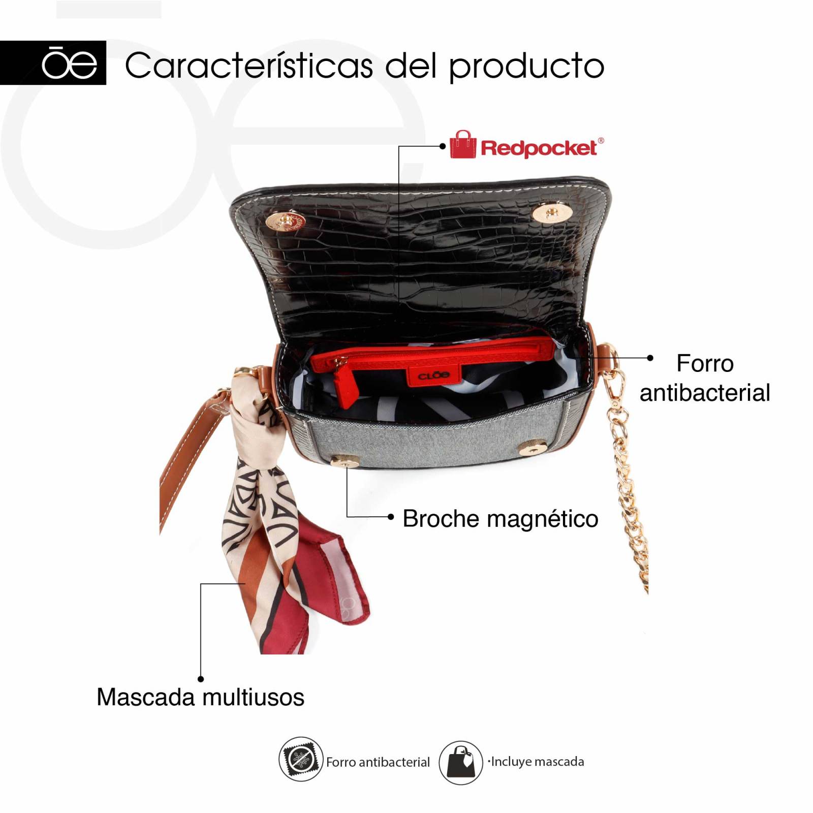 Bolsa Crossbody Cloe Para Mujer Textil con Mascada