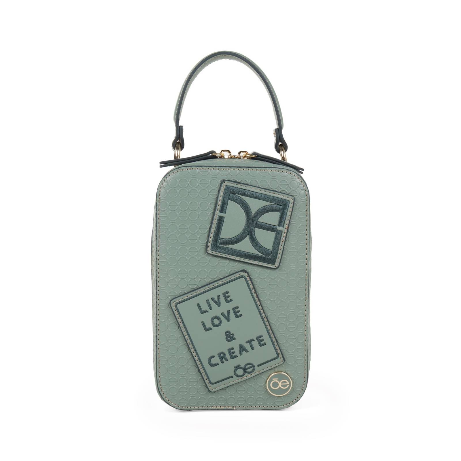 Bolsa Crossbody Cloe Vertical Parches de Decorativos color Verde Olivo