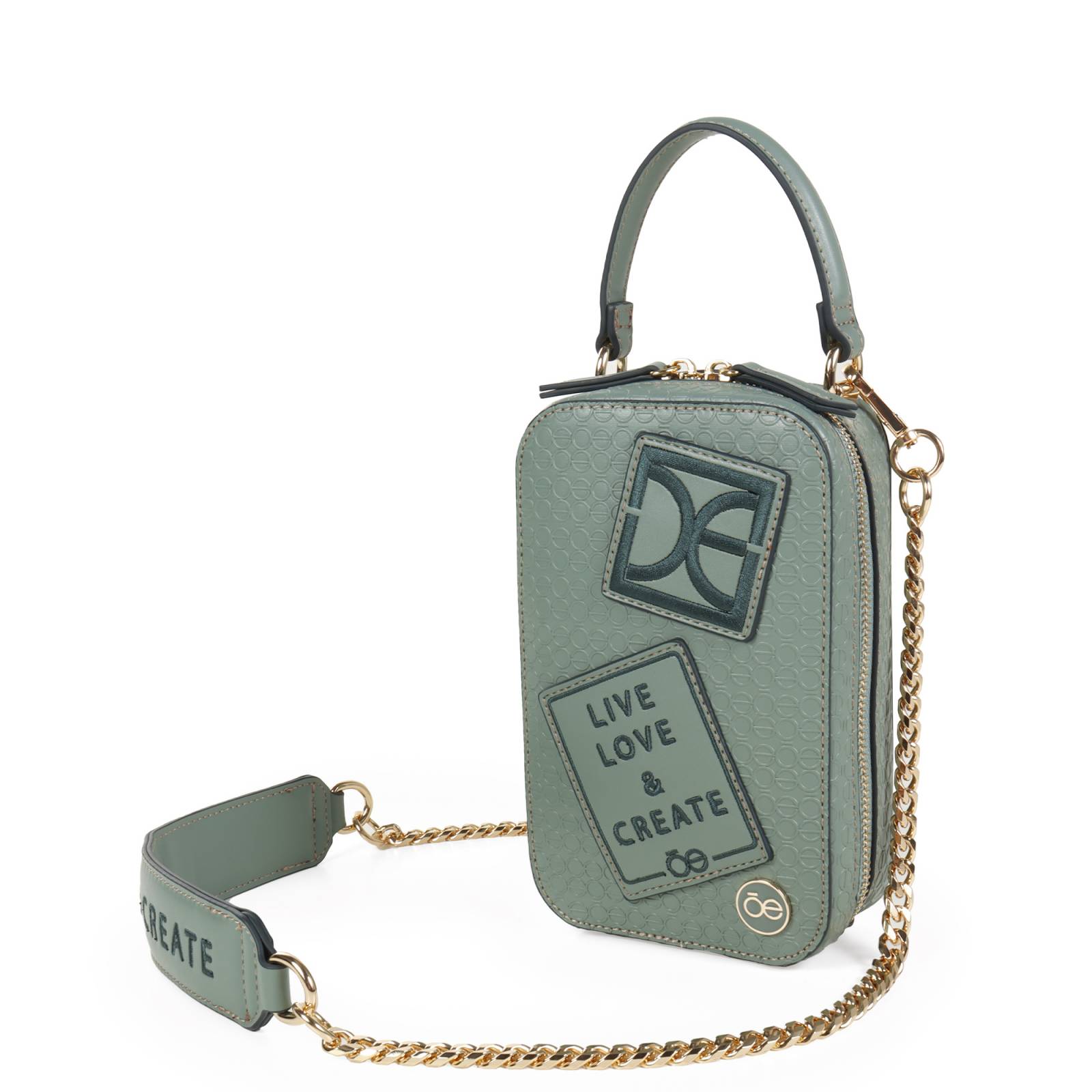 Bolsa Crossbody Cloe Vertical Parches de Decorativos color Verde Olivo