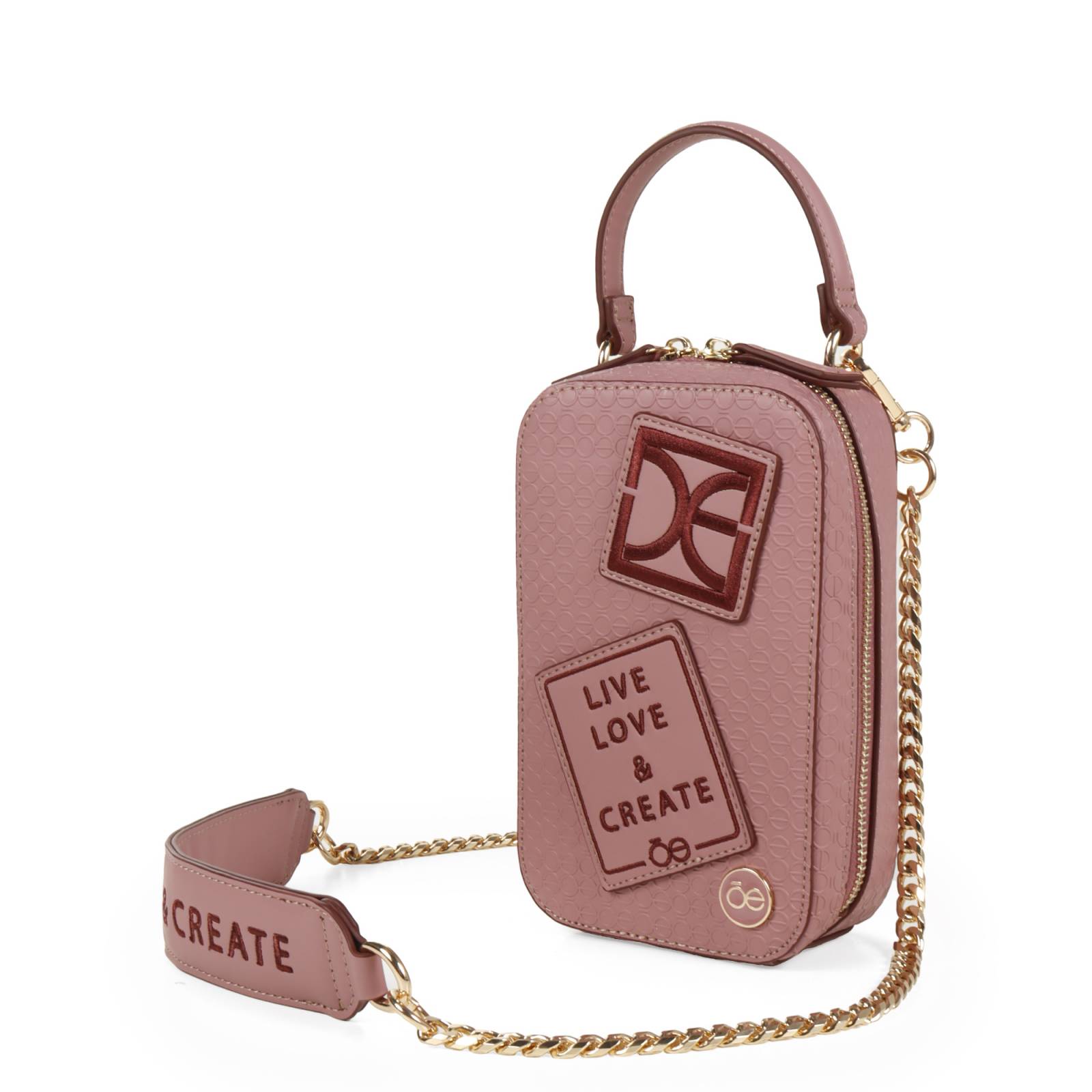 Bolsa Crossbody Cloe Vertical Parches de Decorativos color Rosa