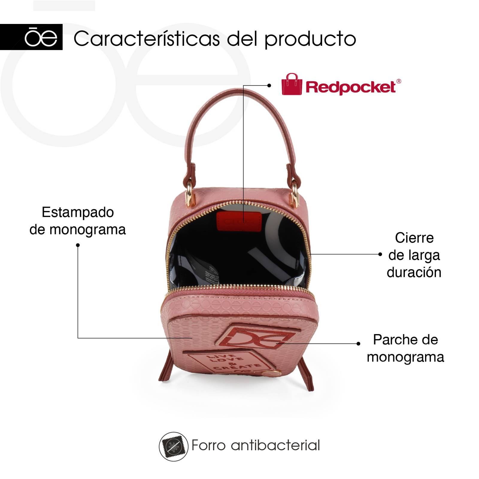 Bolsa Crossbody Cloe Vertical Parches de Decorativos color Rosa