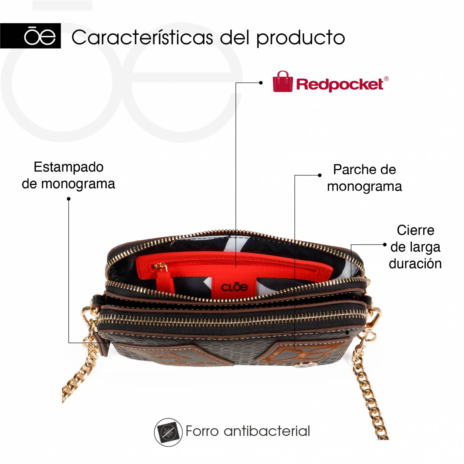 Bolsa Crossbody Cloe Parches Decorativos color Camel