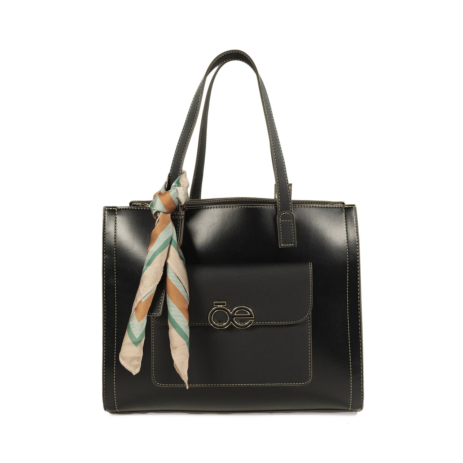 Bolsa Satchel Cloe Grande con Mascada color Negro