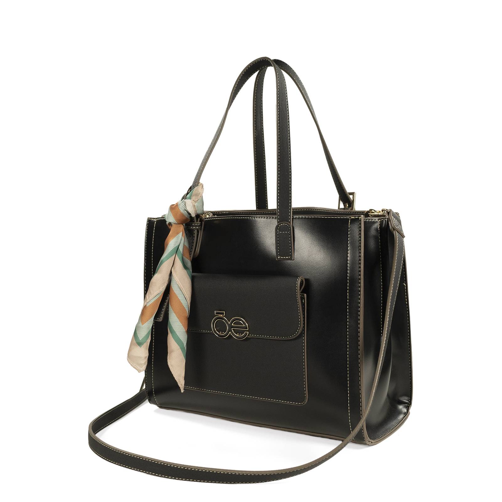 Bolsa Satchel Cloe Grande con Mascada color Negro