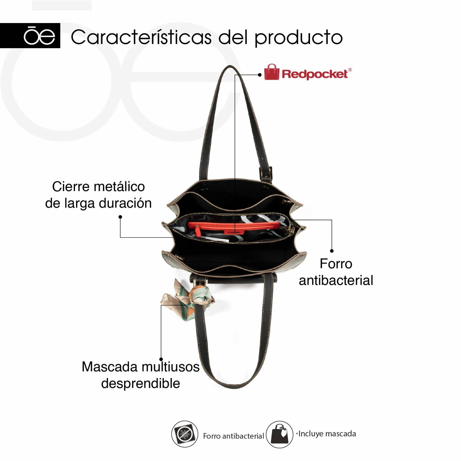 Bolsa Satchel Cloe Grande con Mascada color Negro