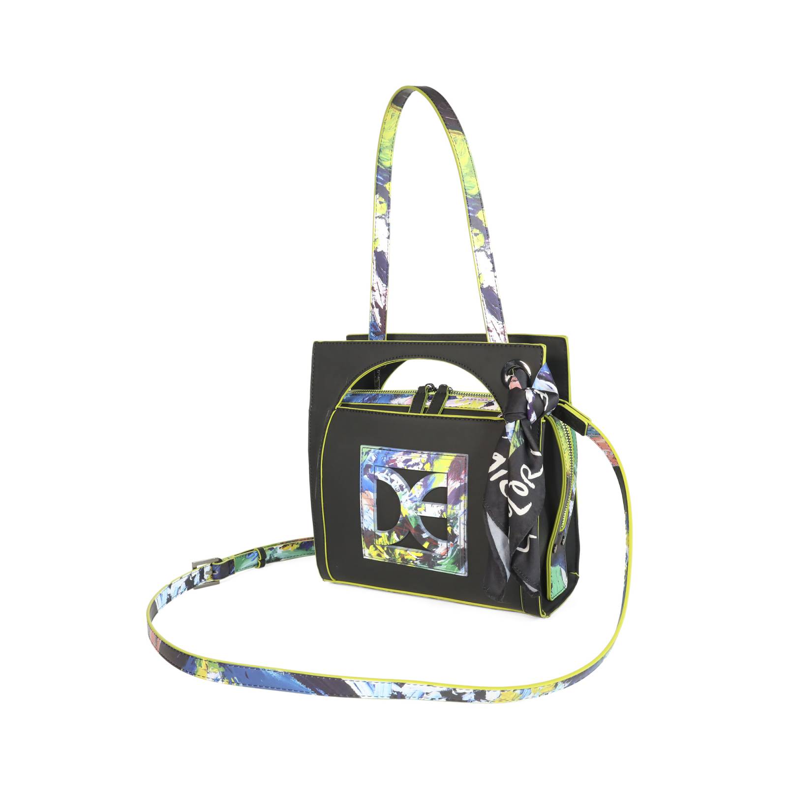 Bolsa Satchel Chica Oe Gallery con Mascada color Negro