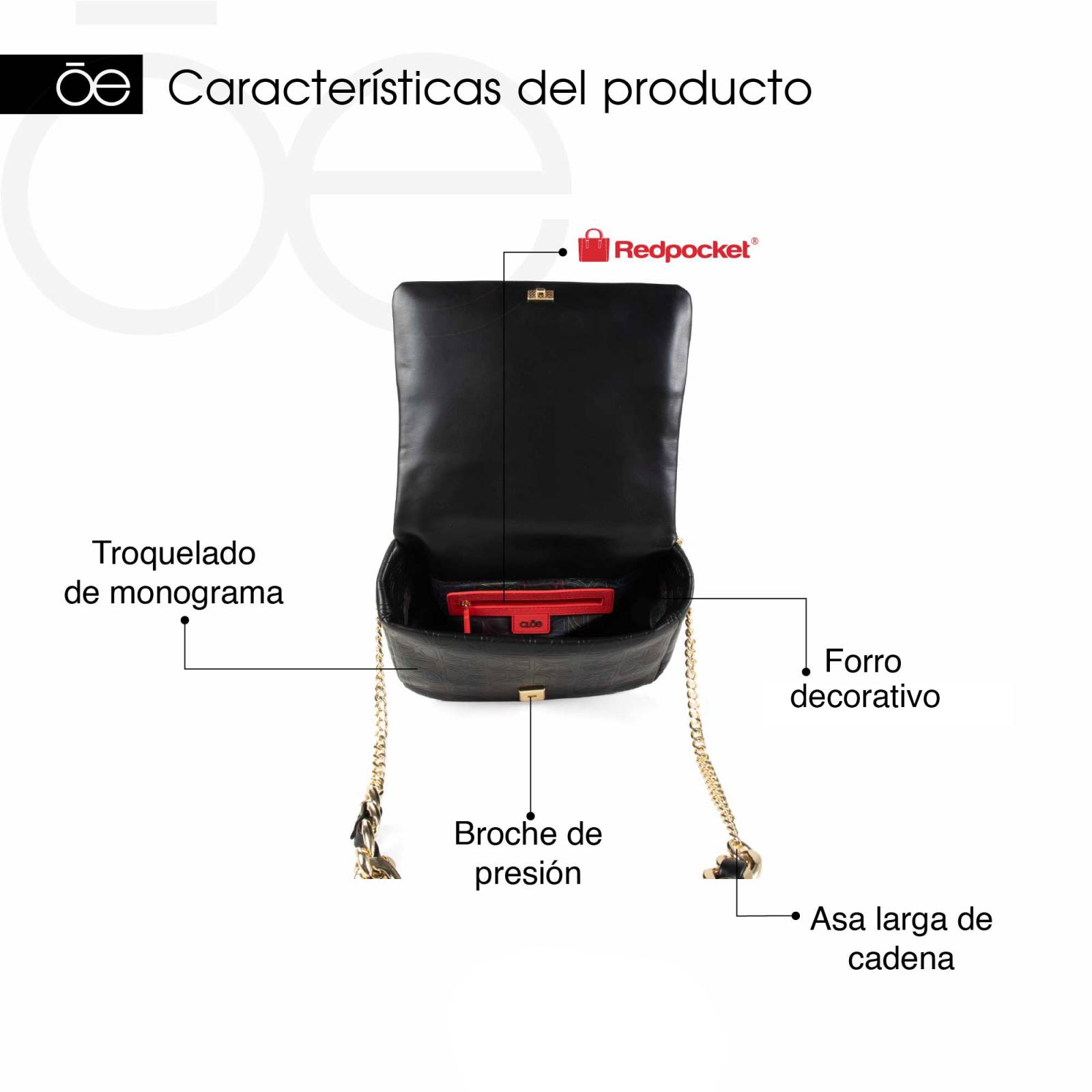 Bolsa Crossbody Cloe Monograma Troquelado color Rosa