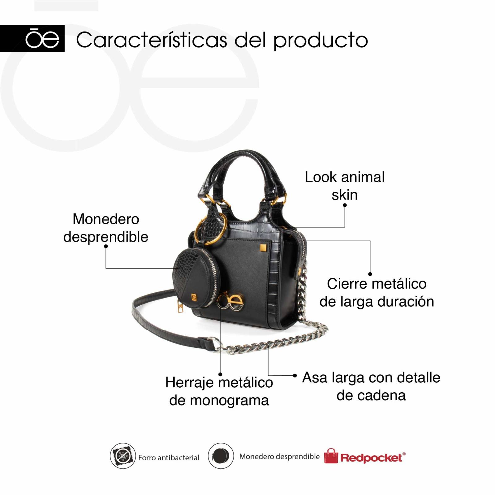 Bolsa Satchel Cloe Mini con Monedero color Negro