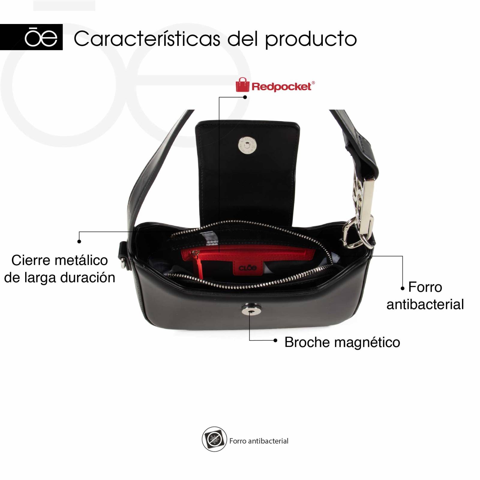 Bolsa Hobo Cloe Chica Clásica color Negro