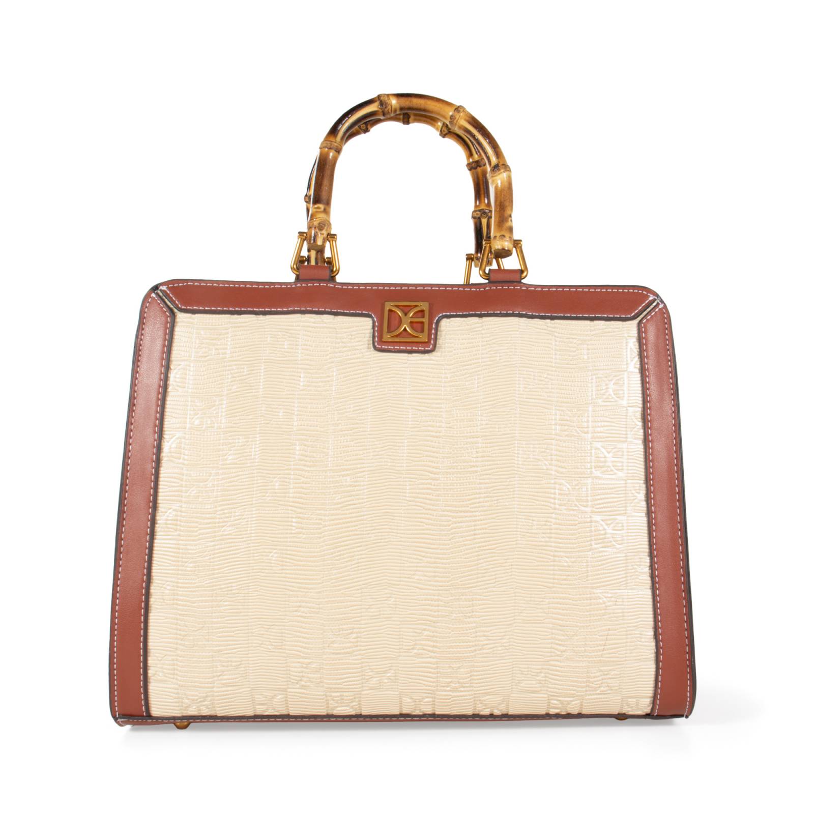 Bolsa Satchel Cloe Grande Maneral Look Bambú color Tan