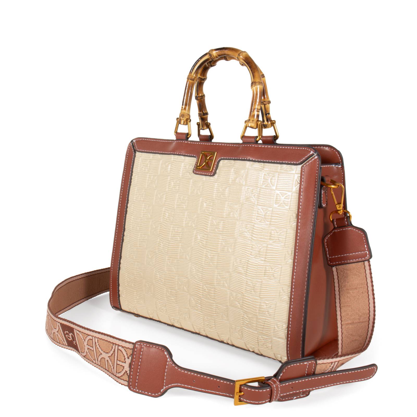Bolsa Satchel Cloe Grande Maneral Look Bambú color Tan