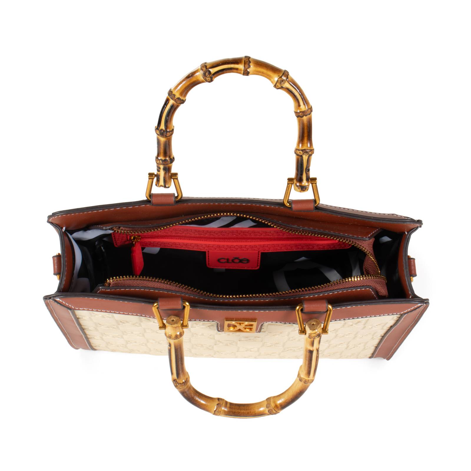 Bolsa Satchel Cloe Grande Maneral Look Bambú color Tan