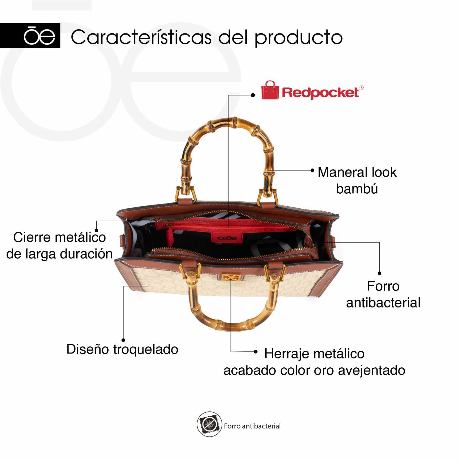 Bolsa Satchel Cloe Grande Maneral Look Bambú color Tan