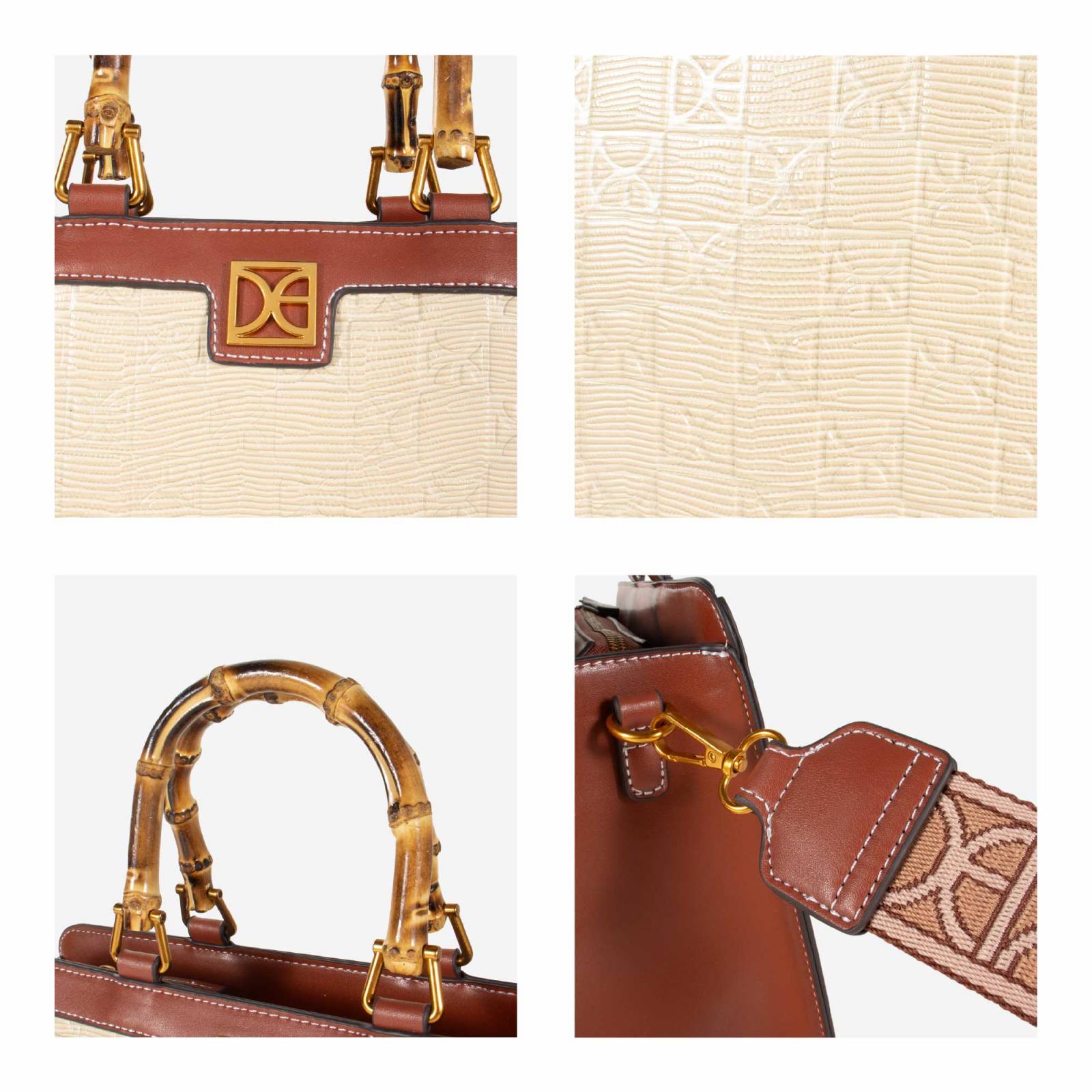 Bolsa Satchel Cloe Grande Maneral Look Bambú color Tan