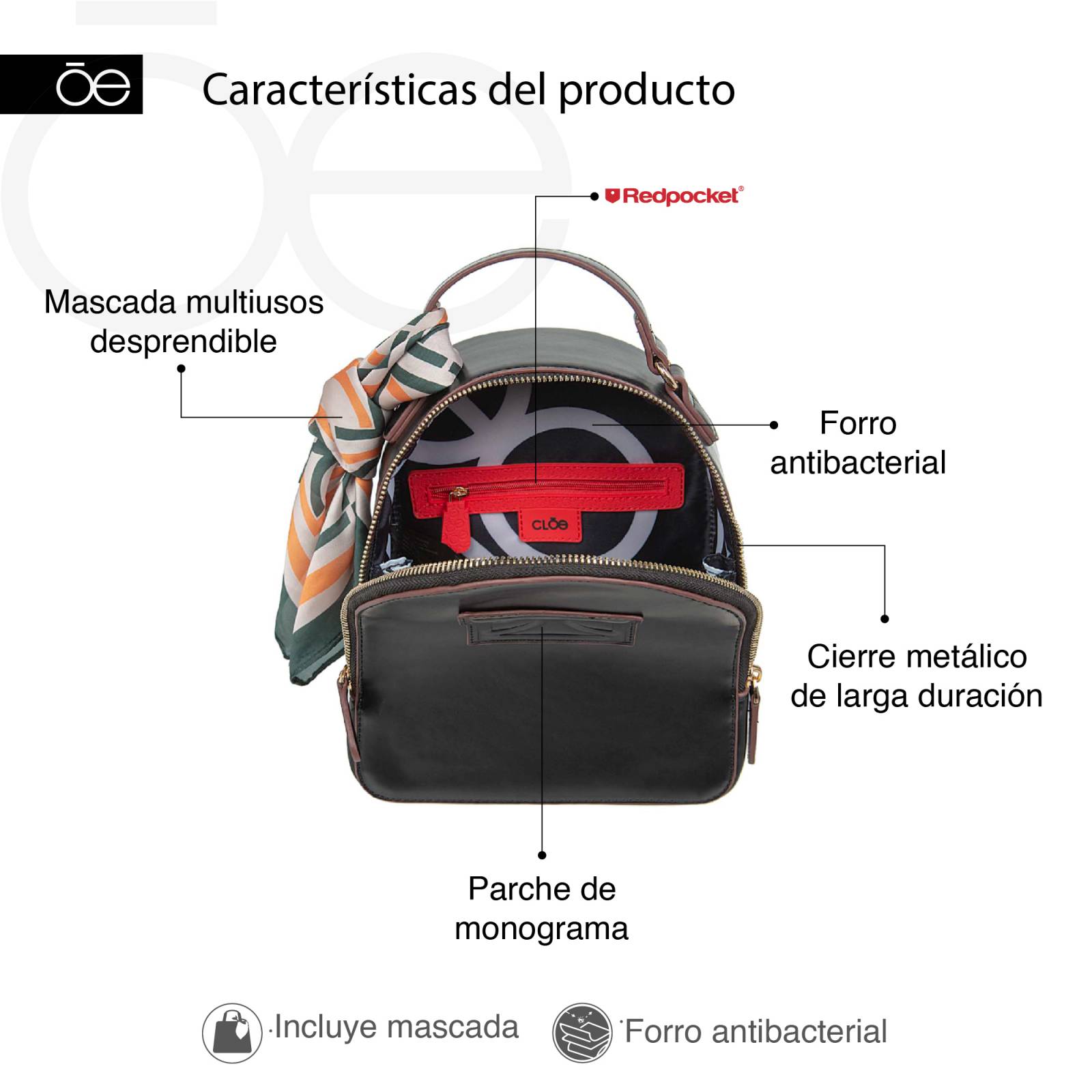 Mochila Cloe con Mascada color Naranja