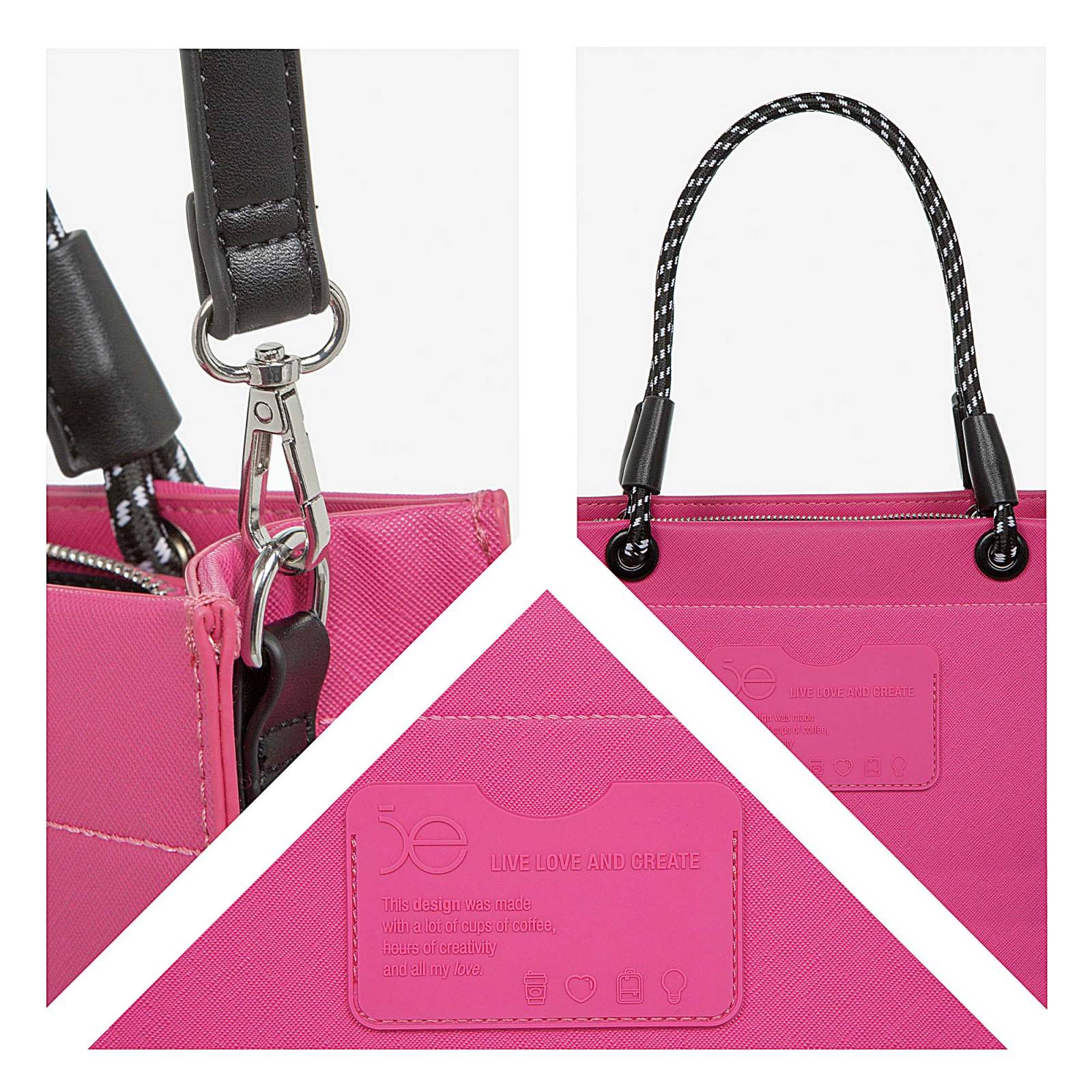 Bolsa Tote Cloe Grande Tarjetero Decorativo color Rosa
