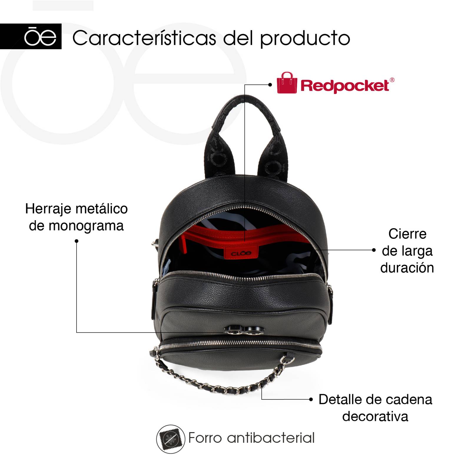 Mochila Cloe Mediana Cadena Decorativa color Verde Limón