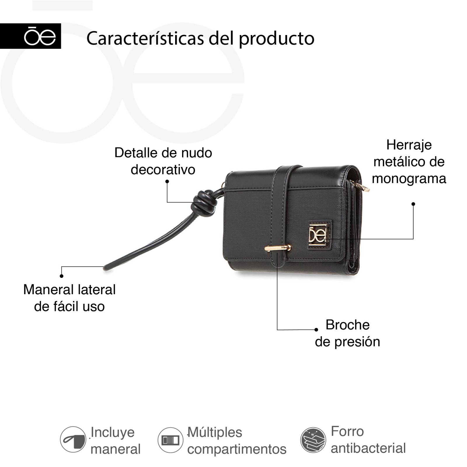 Cartera Mediana Cloe Para Mujer Flap con Maneral Con Broche