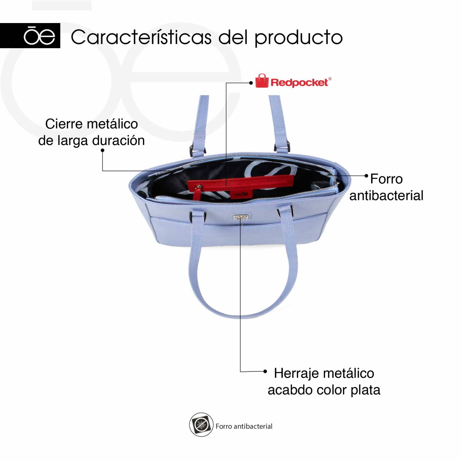 Bolsa Tote Cloe Grande Clásica color Azul 