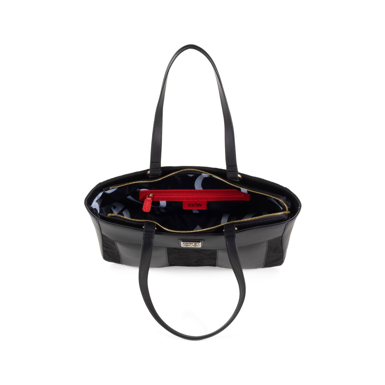 Bolsa Tote Cloe Grande Bordado de Monograma color Negro