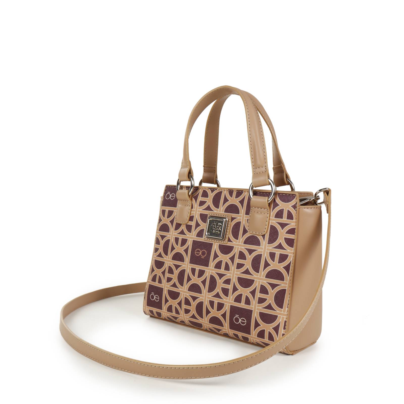 Bolsa Satchel Cloe Chica Estampado de Monograma color Rojo Tinto
