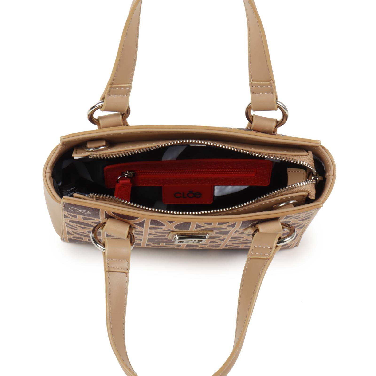 Bolsa Satchel Cloe Chica Estampado de Monograma color Rojo Tinto