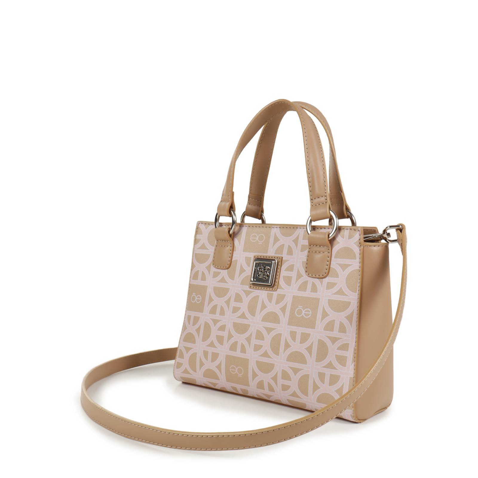 Bolsa Satchel Cloe Chica Estampado de Monograma color Beige
