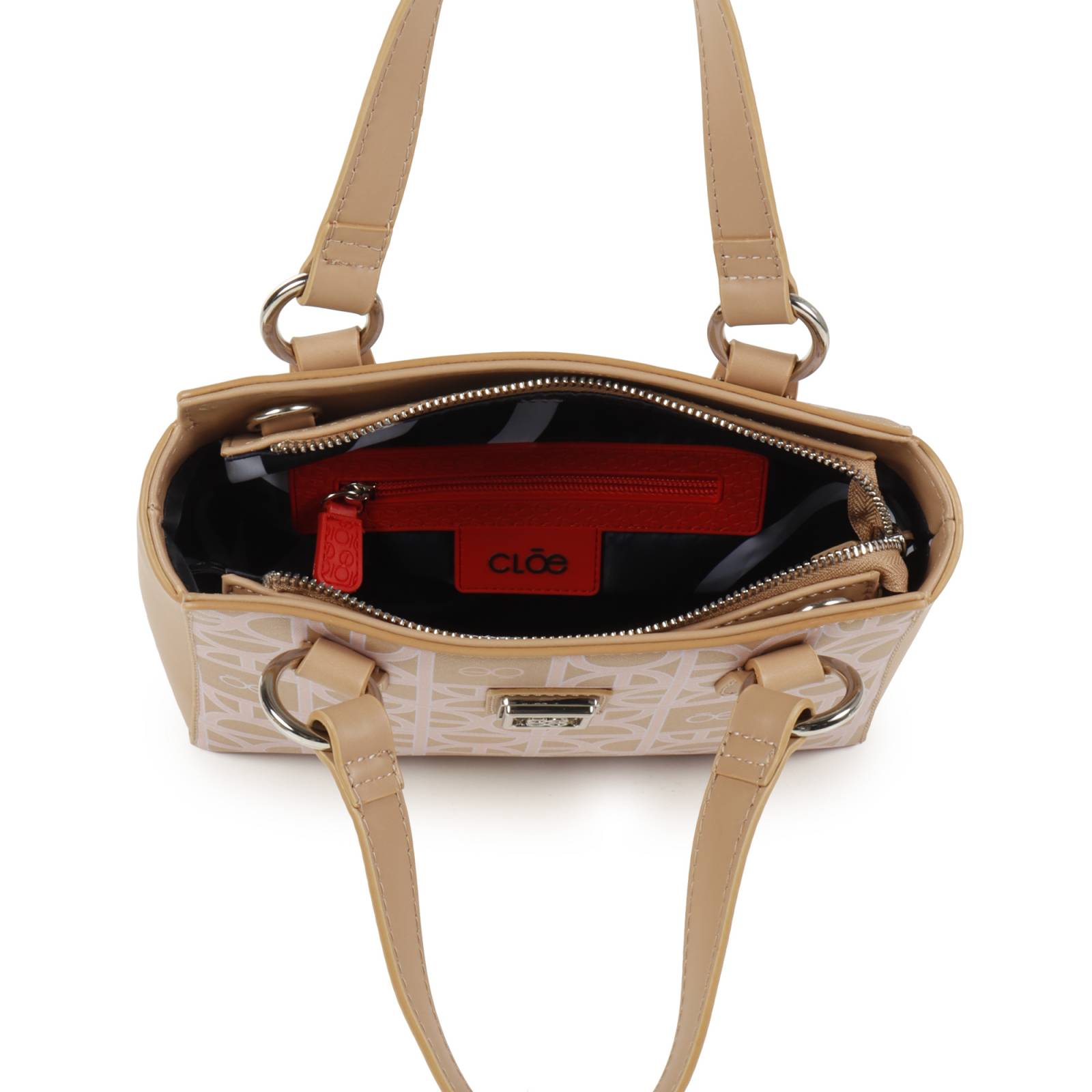 Bolsa Satchel Cloe Chica Estampado de Monograma color Beige