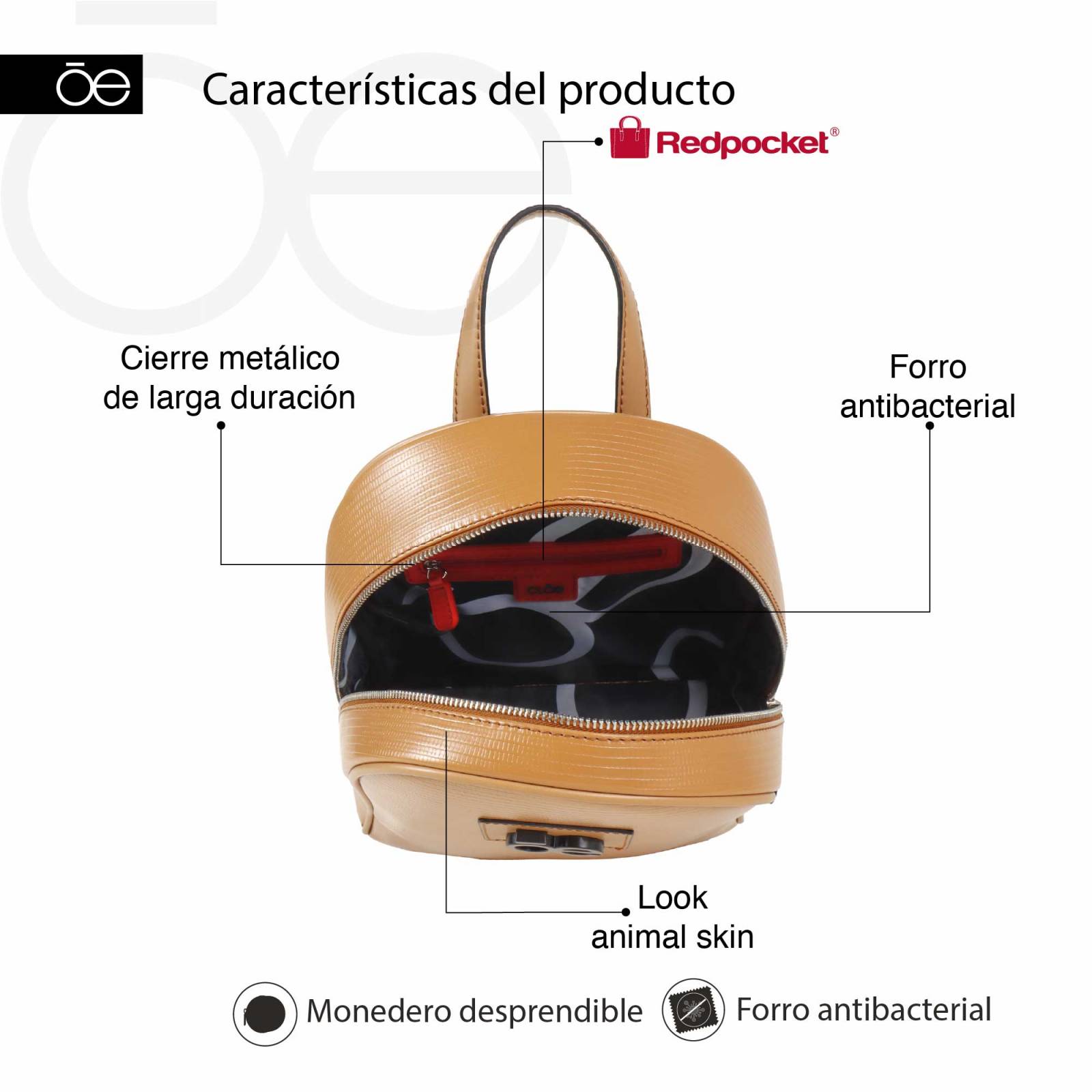 Mochila Cloe Mediana con Monedero color Camel