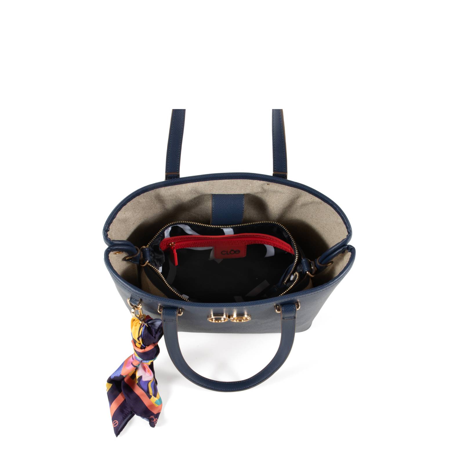 Bolsa Tote Cloe Mediana con Mascada y Pouch color Azul Marino