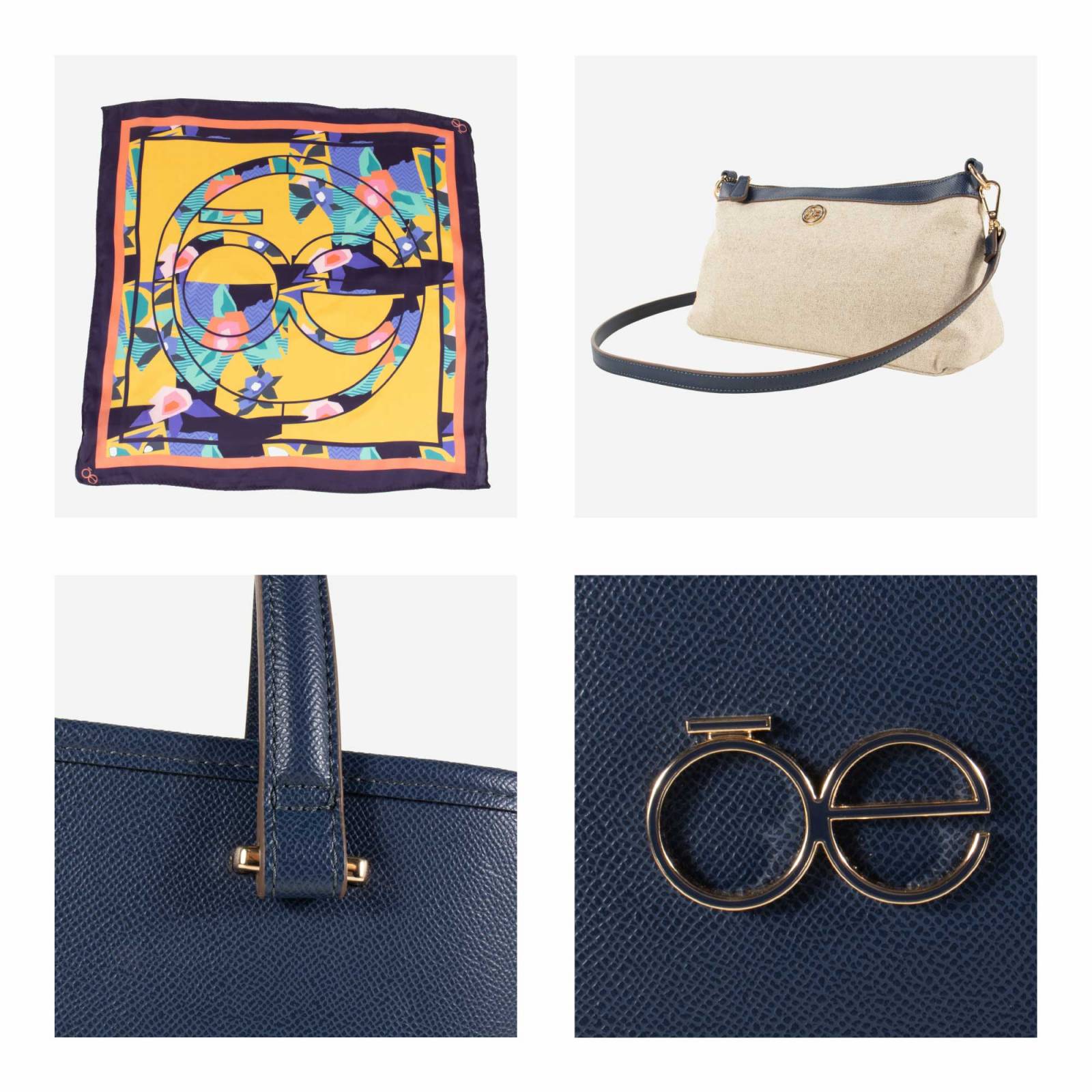 Bolsa Tote Cloe Mediana con Mascada y Pouch color Azul Marino