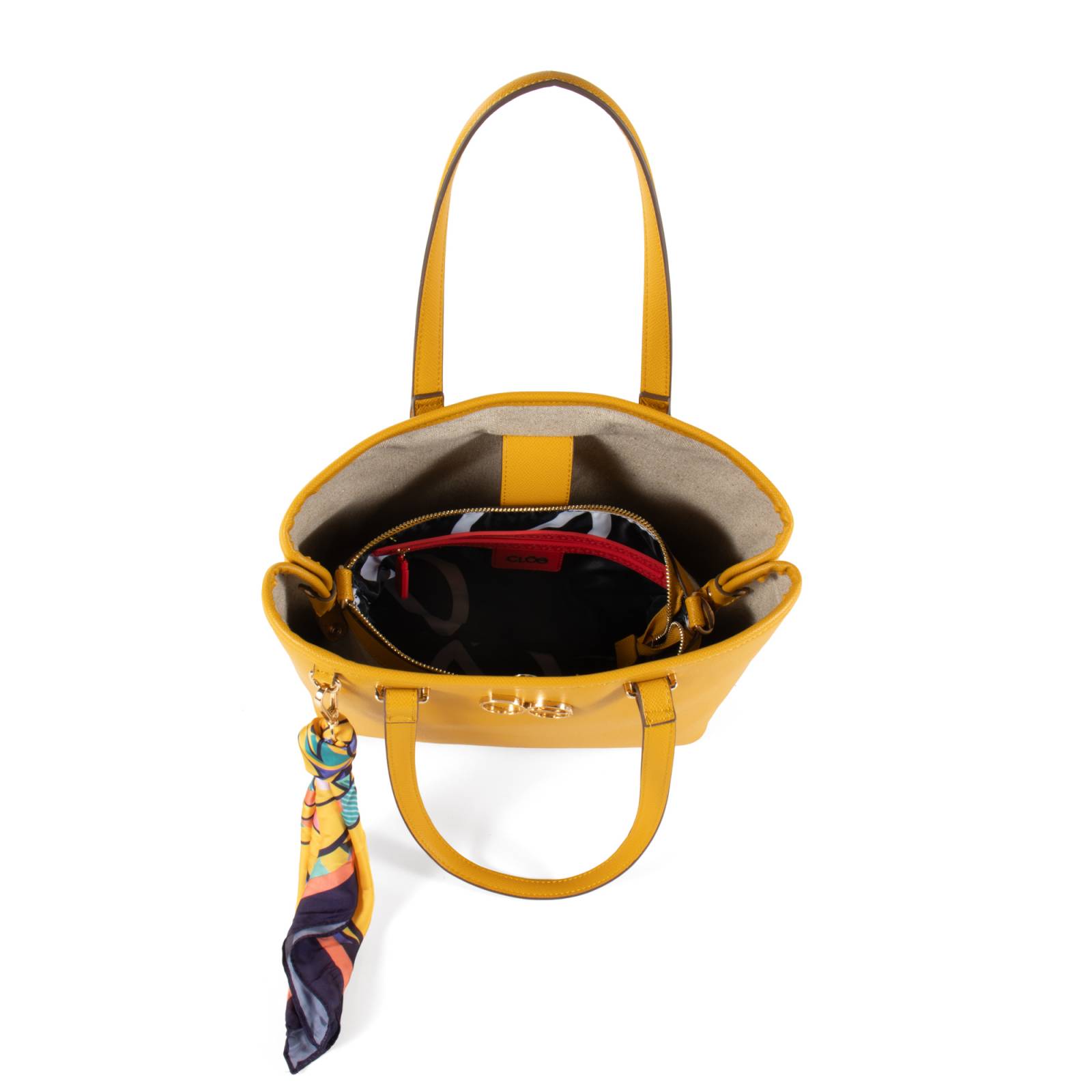Bolsa Tote Cloe Mediana con Mascada y Pouch color Ocre