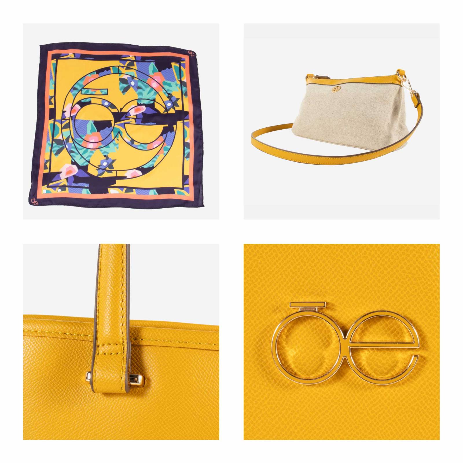 Bolsa Tote Cloe Mediana con Mascada y Pouch color Ocre