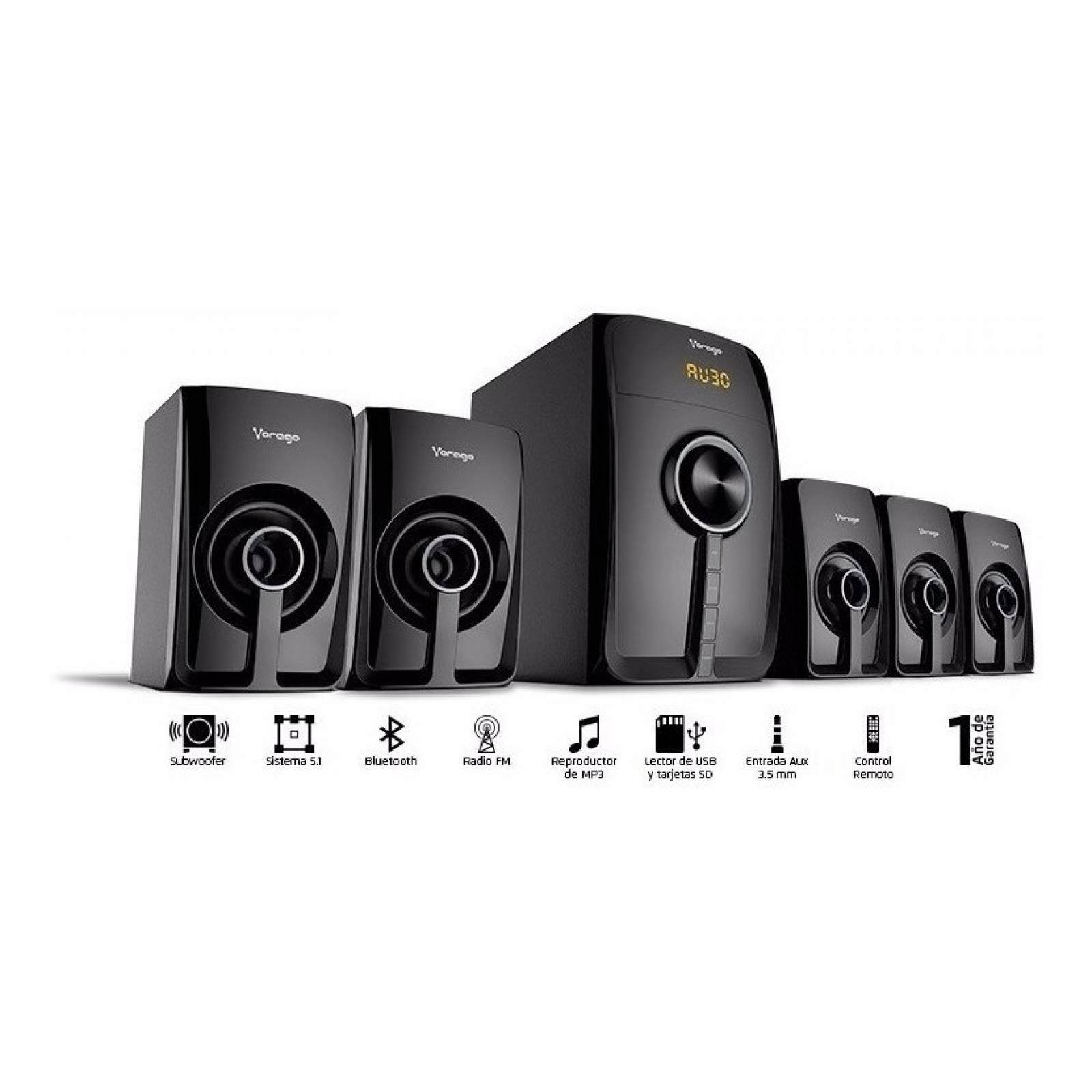 Bocinas 5.1 Canales Vorago Spb-500 Bluetooth 3.0 Negras Usb