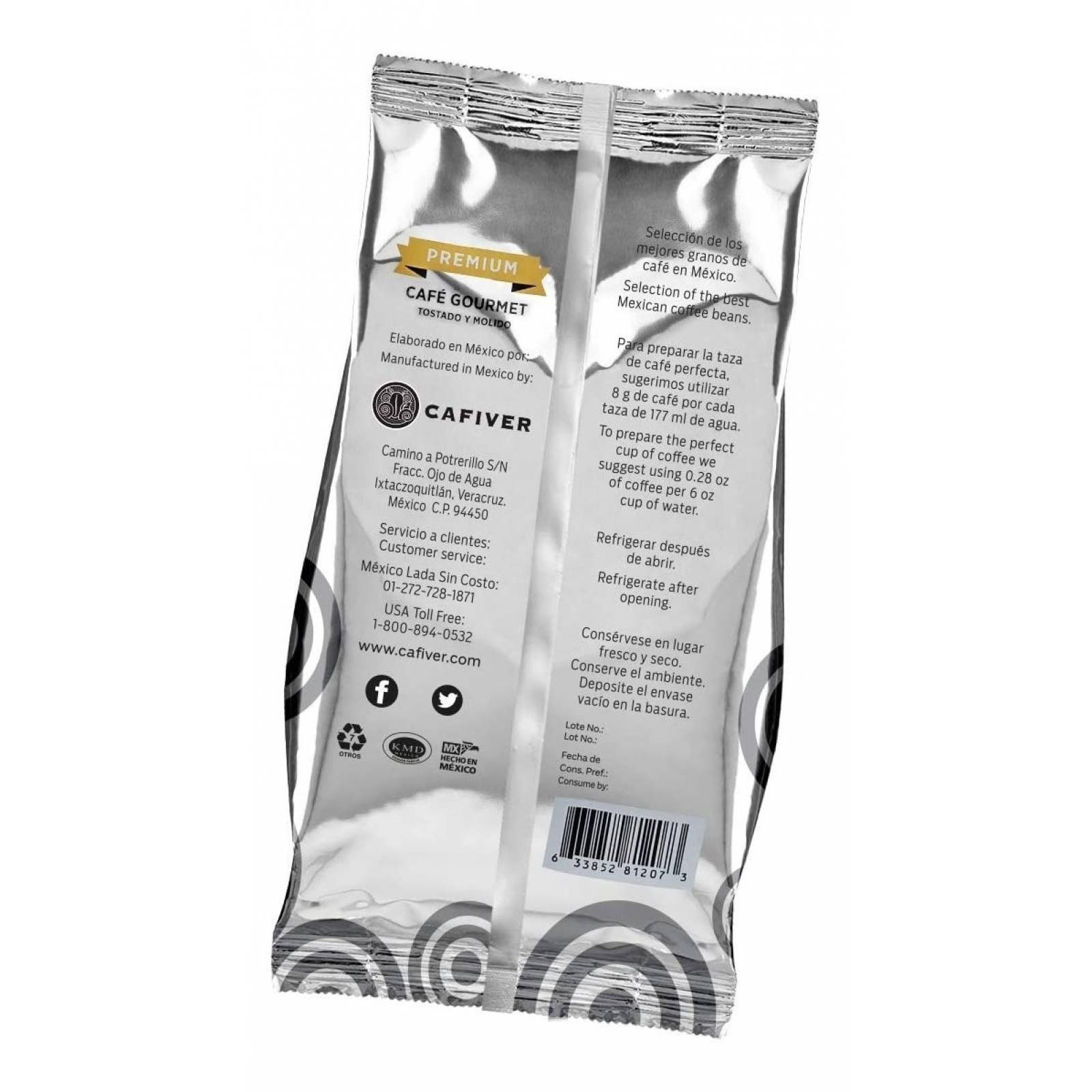 Cafiver Premium Café Tostado Molido Con Cafeína - 500 Gramos