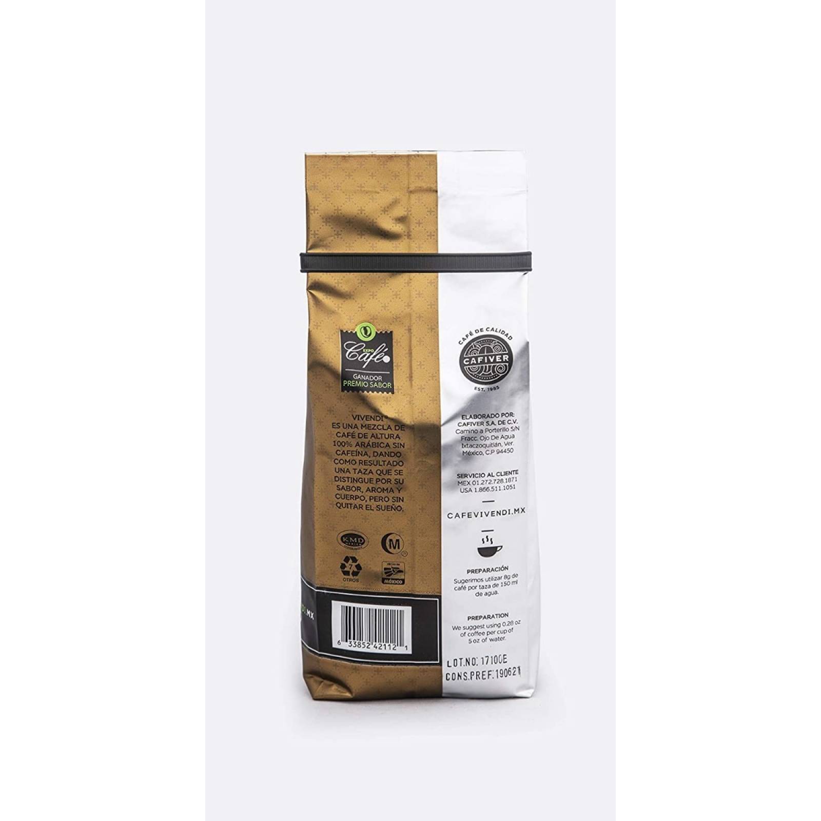 Cafe Molido Descafeinado Vivendi 340gr, Tipo Gourmet