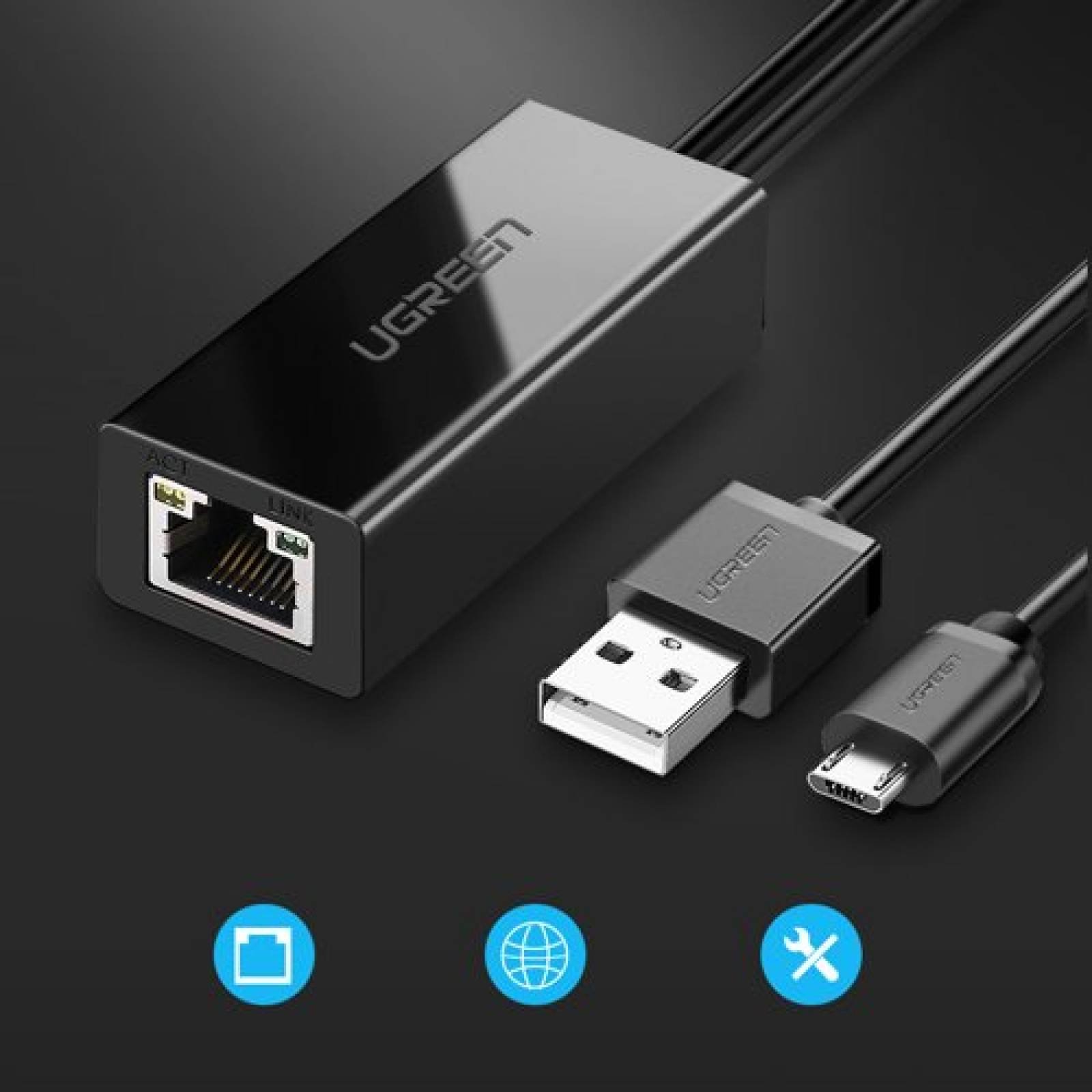 Adaptador Ethernet para Fire Tv Stick Google Home Mini Chromecast Ultra 2 1  Audio Micro USB a Rj45 con fuente de alimentación USB