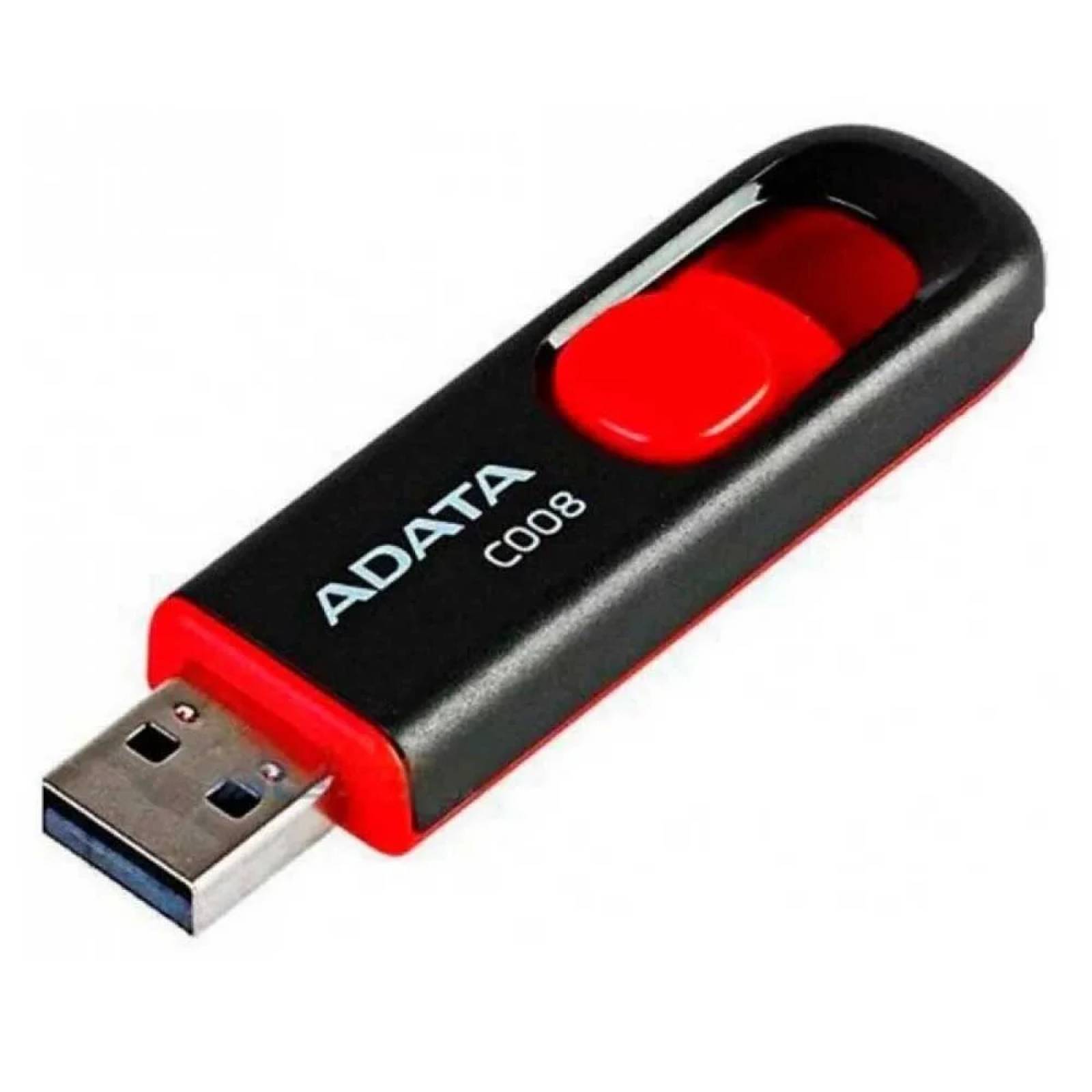 MEMORIA USB ADATA 16GB 2.0 RETRACTIL C008 NEGRO Y ROJO AC008 16G RKD