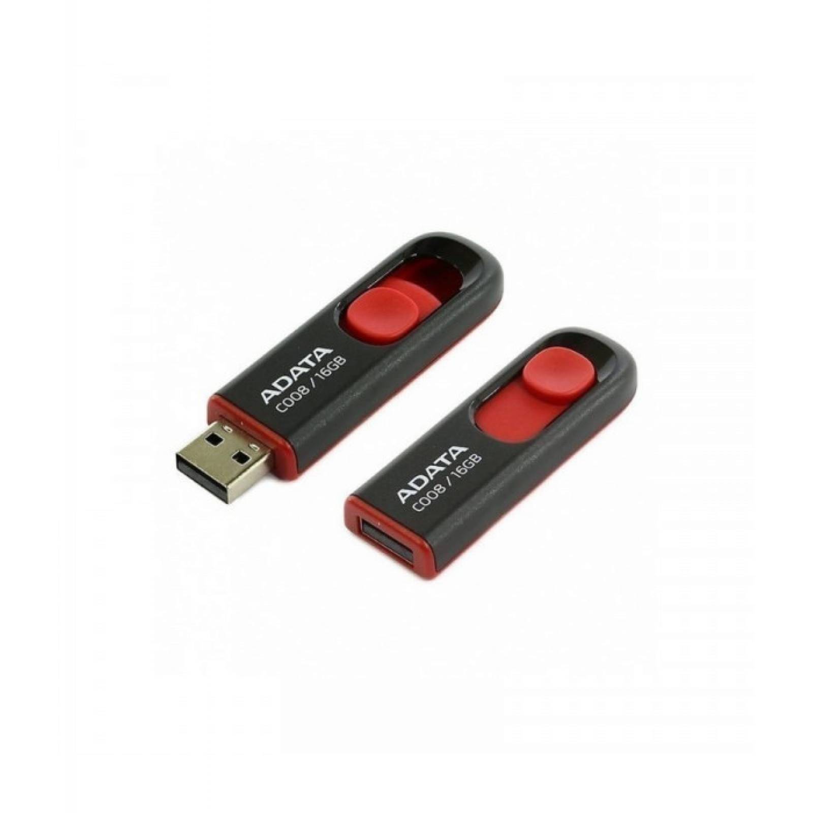 MEMORIA USB ADATA 16GB 2.0 RETRACTIL C008 NEGRO Y ROJO AC008 16G RKD