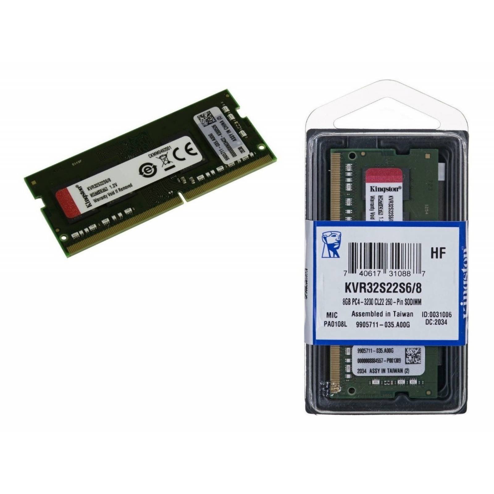 Memoria Ram Para Laptop Ddr4 8gb Kingston Kvr32s22s6/8