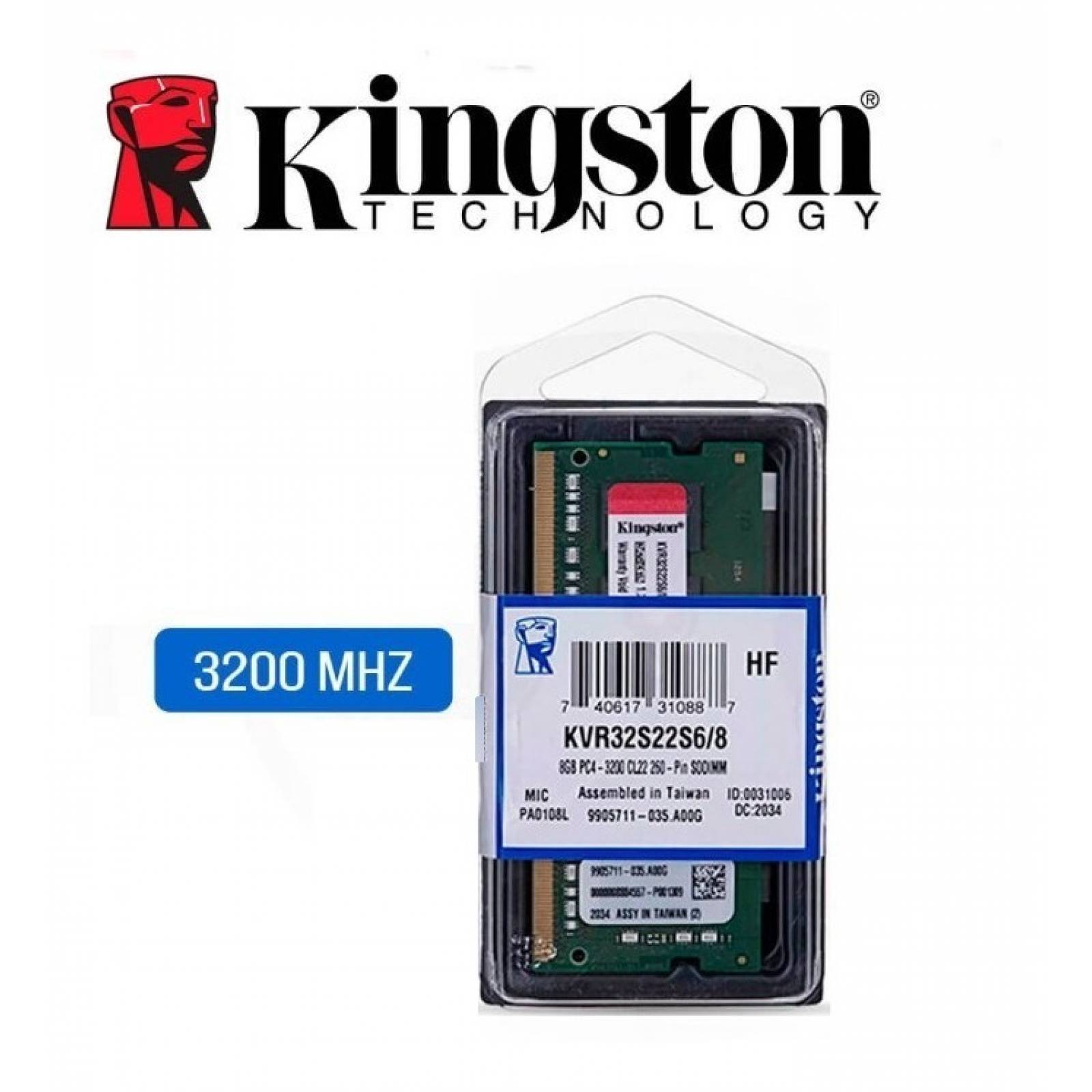 Memoria Ram Para Laptop Ddr4 8gb Kingston Kvr32s22s6/8