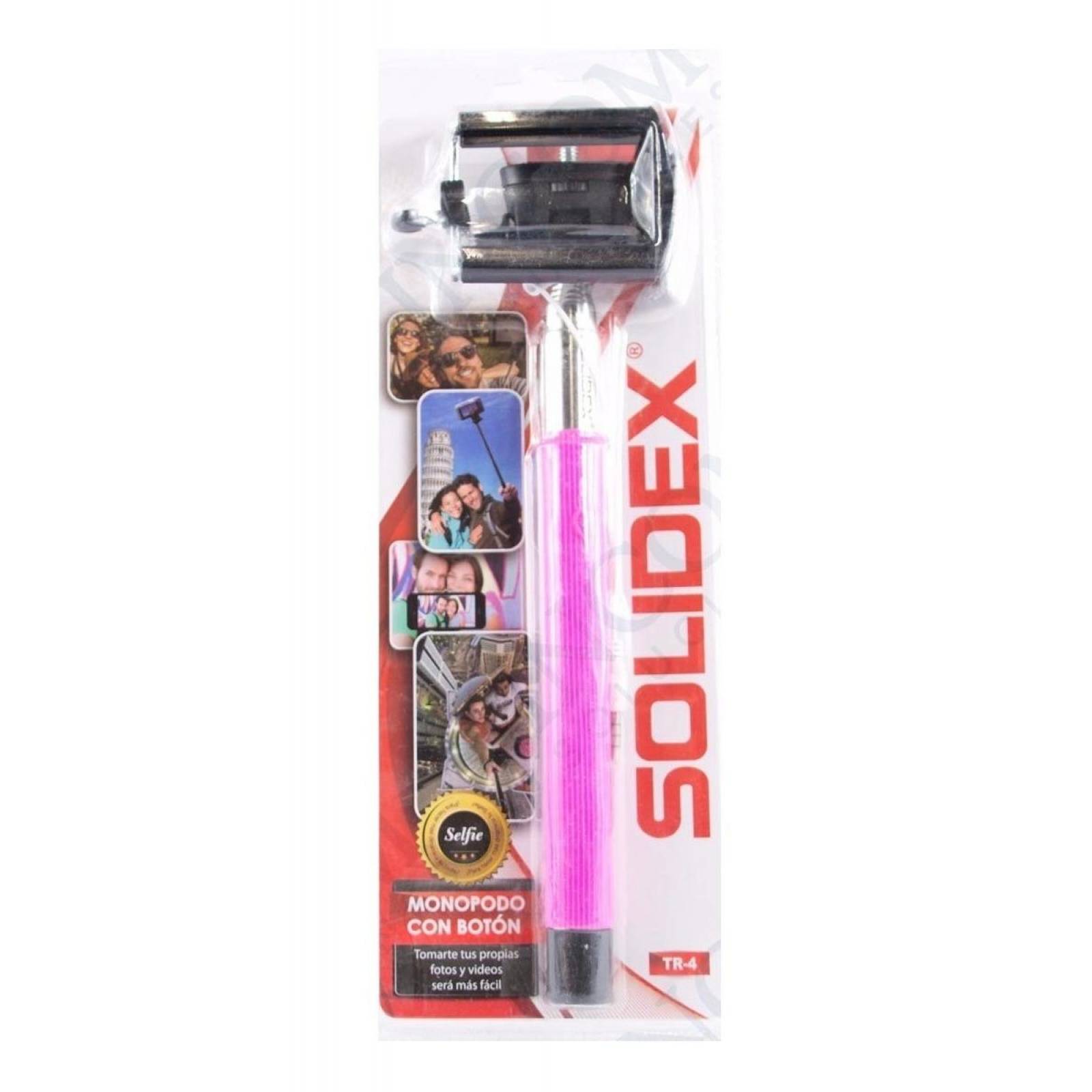 Selfie Stick Solidex con Botón de Disparo TR-4 Rosa