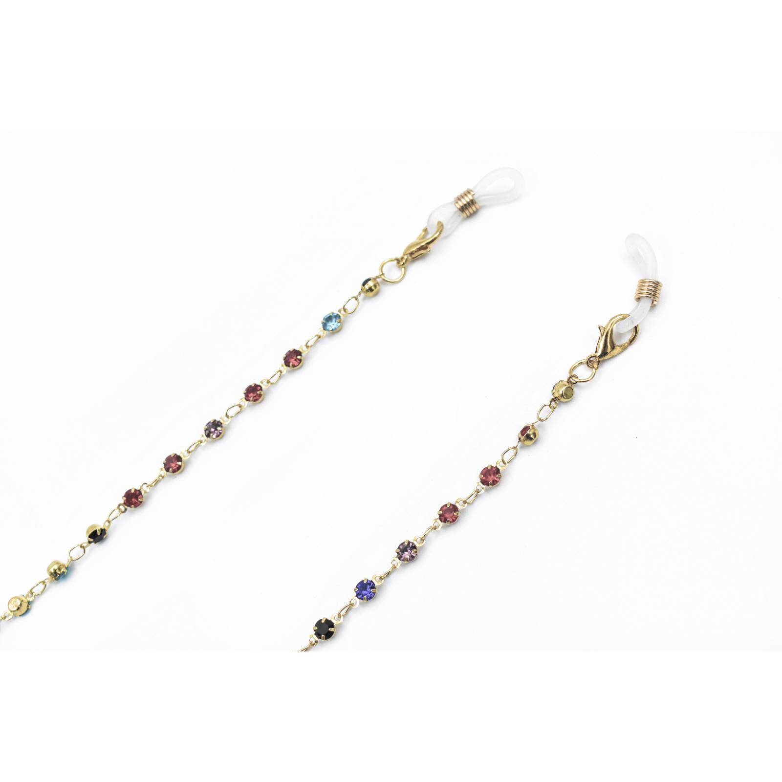 ADORN, Cadena para lentes y cubre bocas, detalle en pedrería multicolor, mujer.