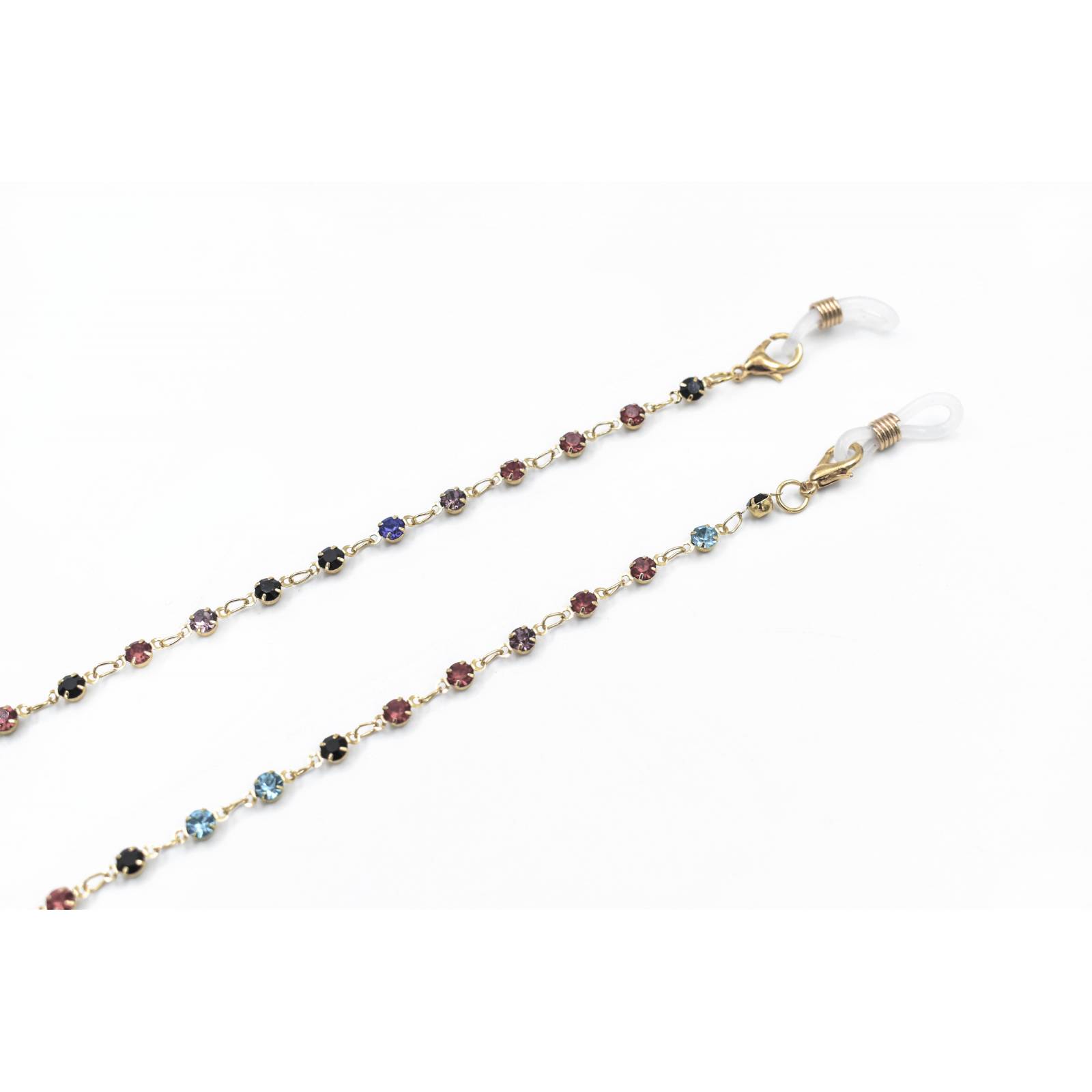 ADORN, Cadena para lentes y cubre bocas, detalle en pedrería multicolor, mujer.