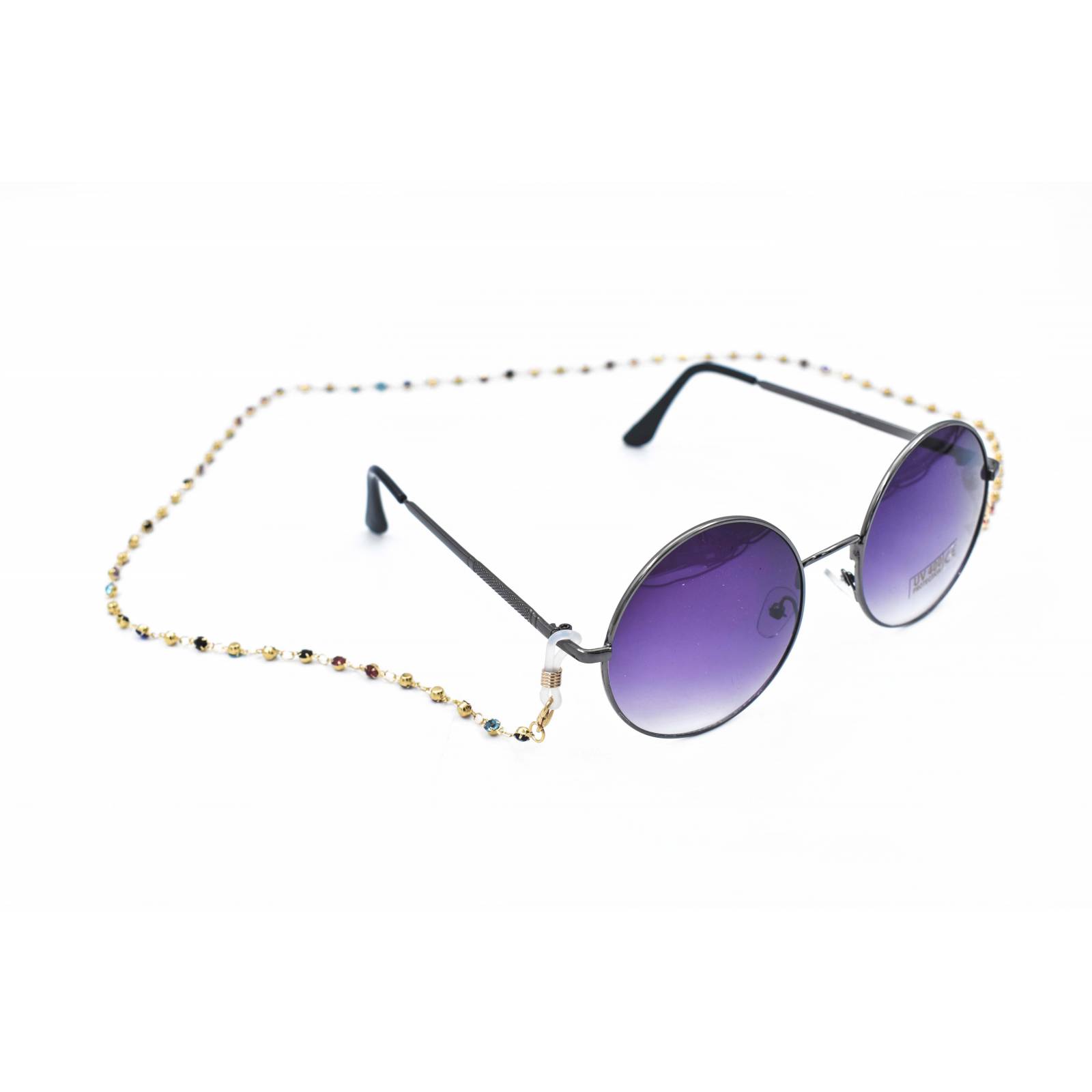 ADORN, Cadena para lentes y cubre bocas, detalle en pedrería multicolor, mujer.