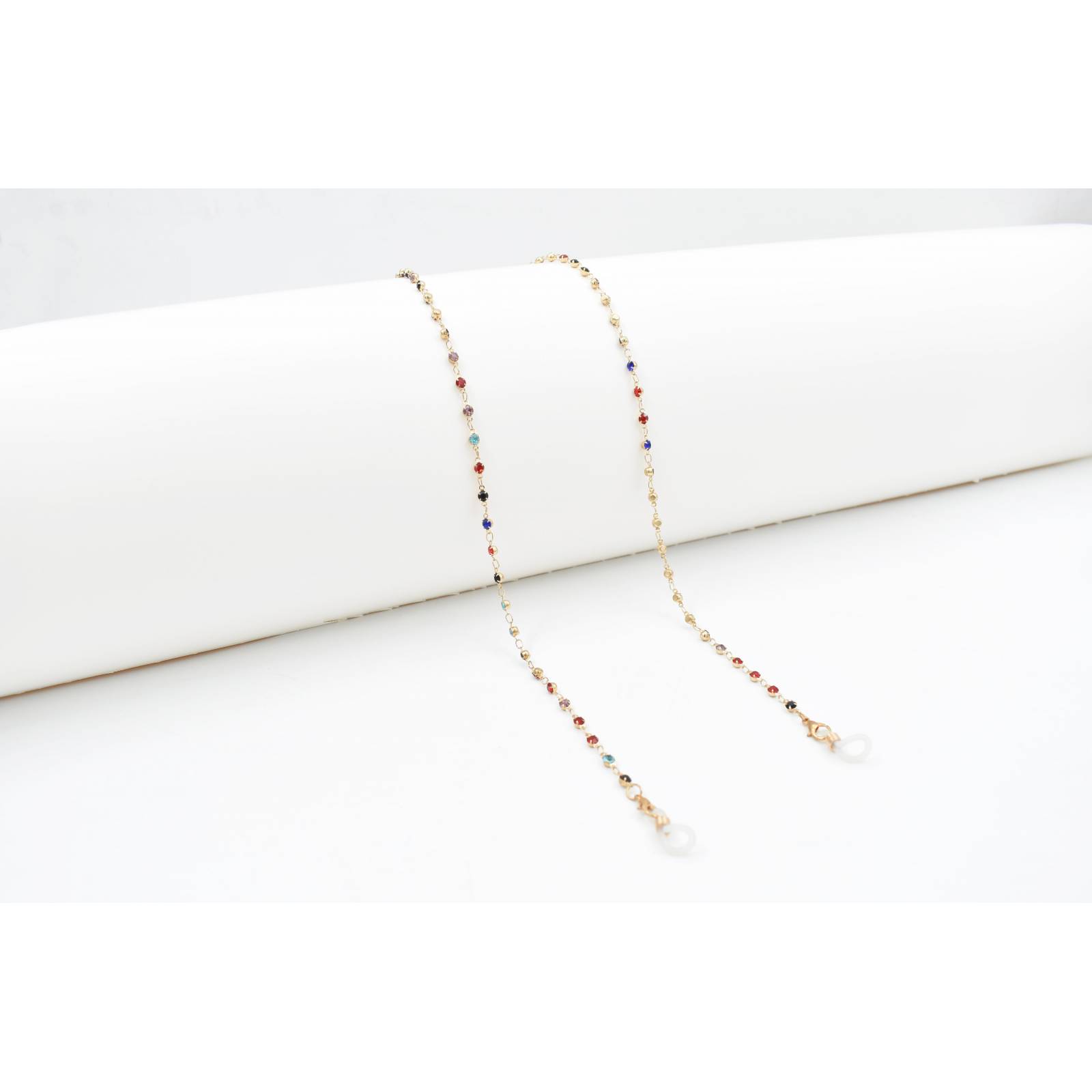 ADORN, Cadena para lentes y cubre bocas, detalle en pedrería multicolor, mujer.