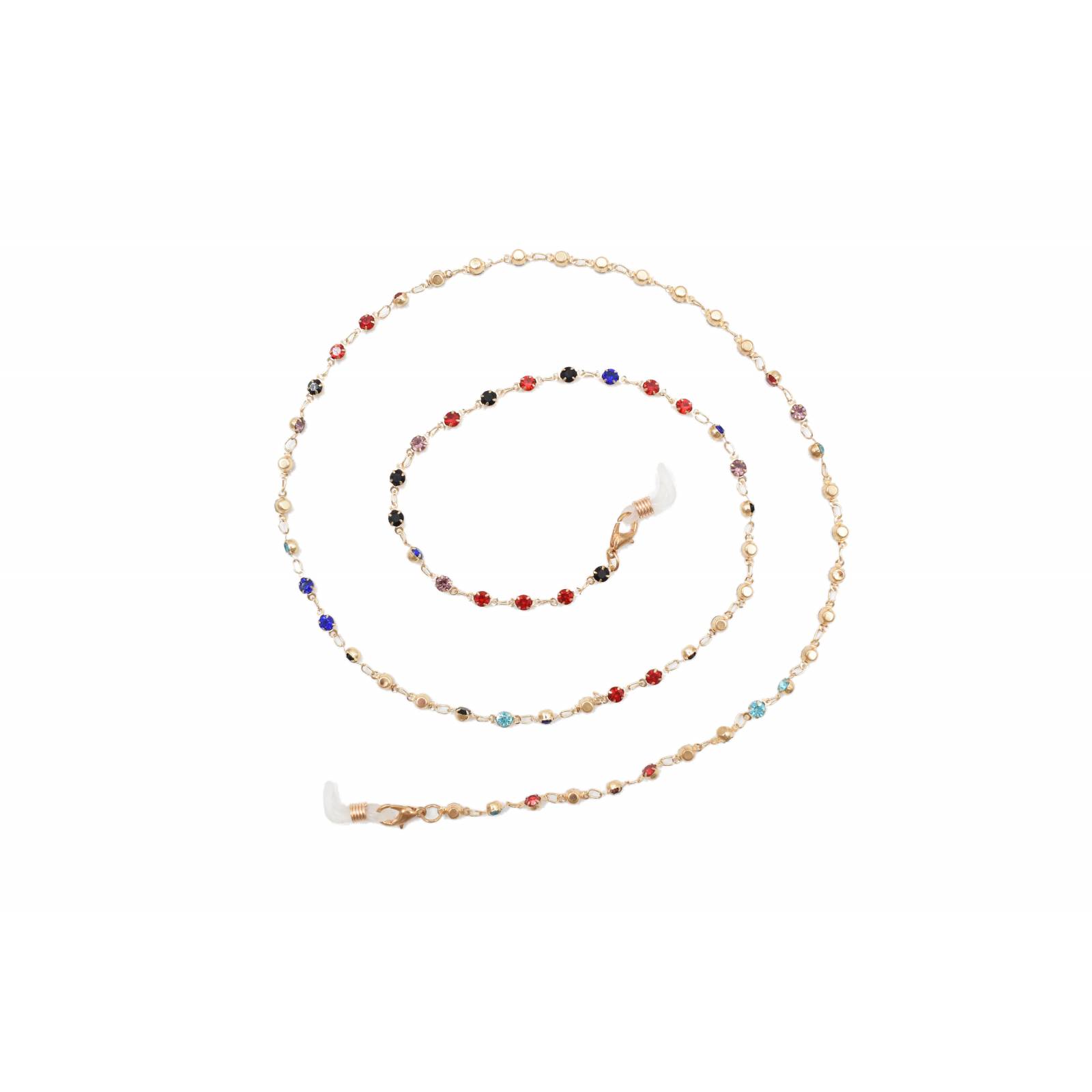 ADORN, Cadena para lentes y cubre bocas, detalle en pedrería multicolor, mujer.