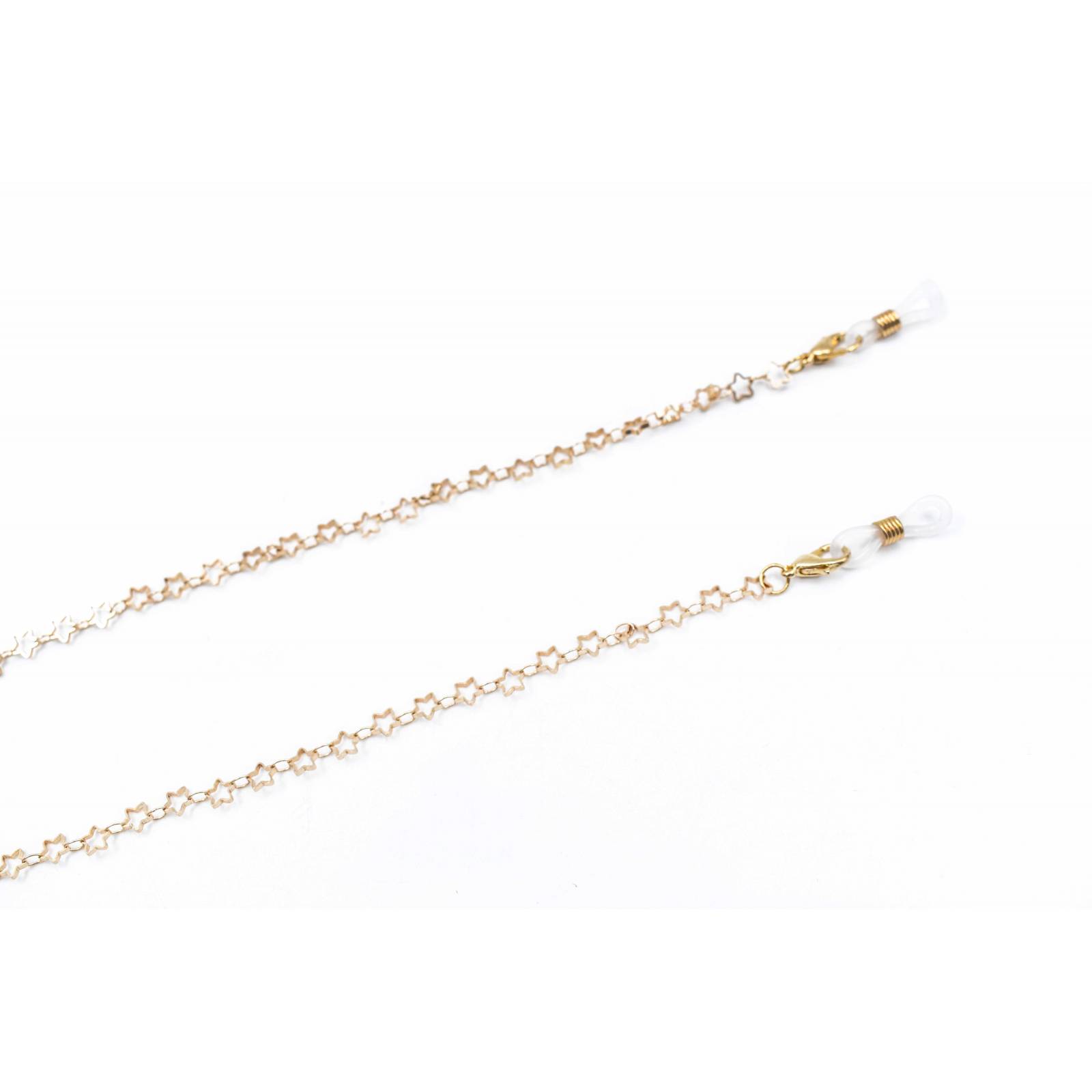 ADORN, Cadena para lentes y cubre bocas, color dorado diseño en estrellas a tono, mujer.