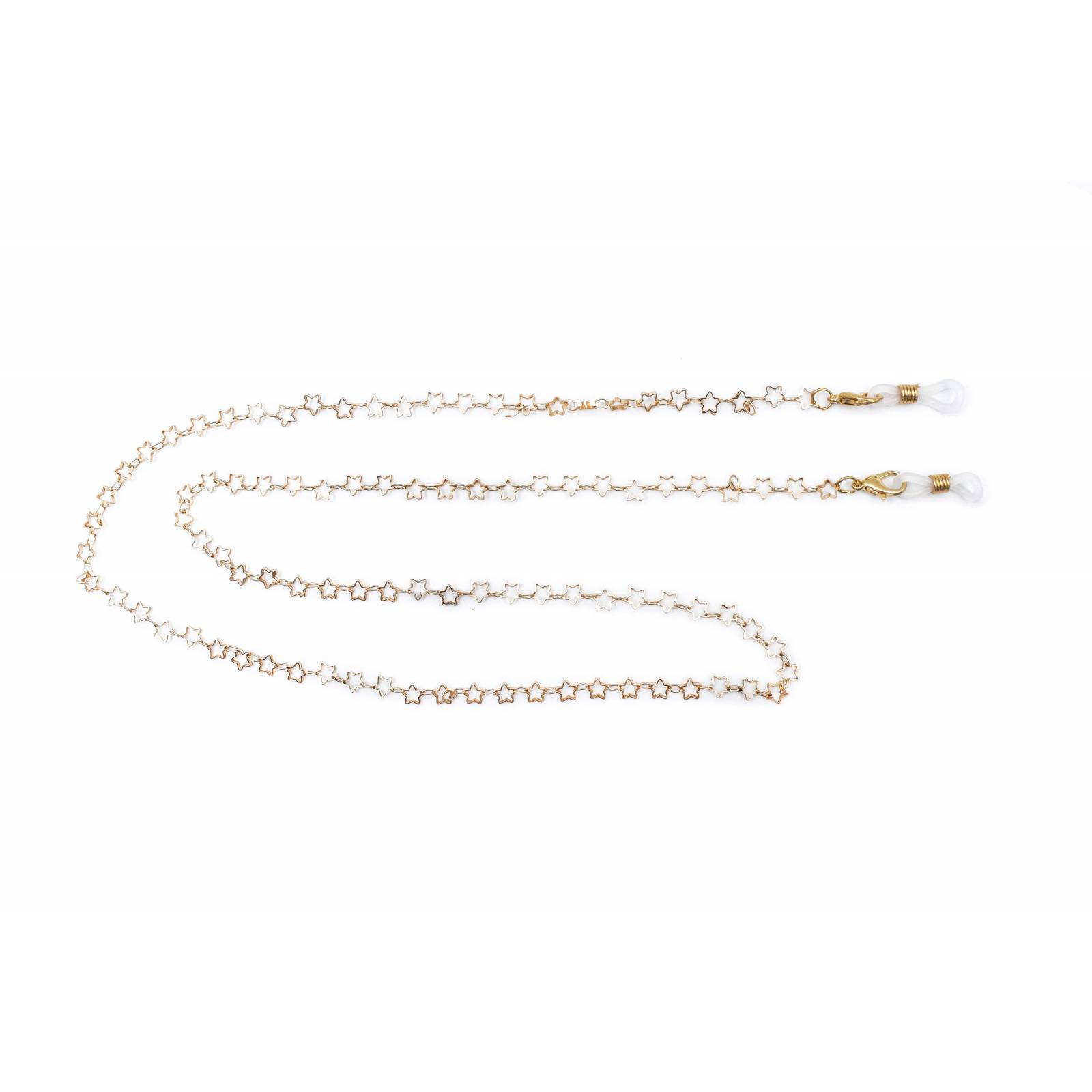 ADORN, Cadena para lentes y cubre bocas, color dorado diseño en estrellas a tono, mujer.