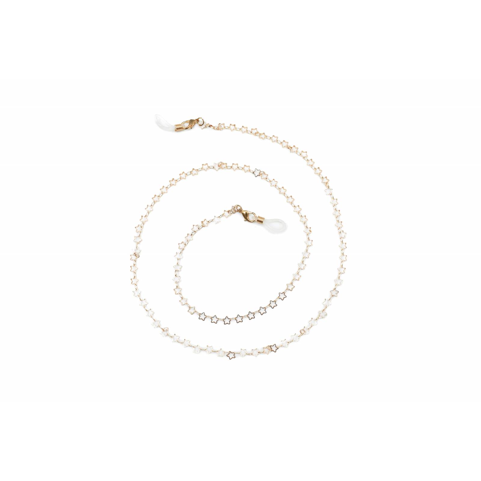 ADORN, Cadena para lentes y cubre bocas, color dorado diseño en estrellas a tono, mujer.